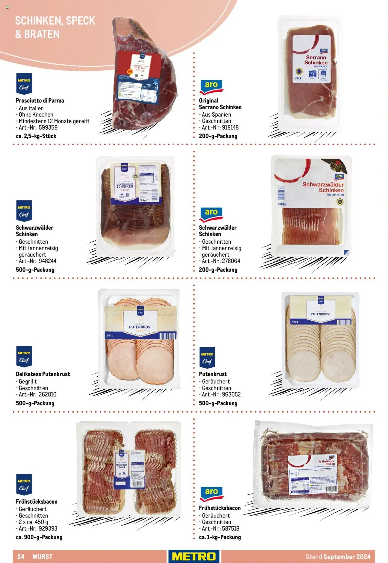 Metro  Eigenmarkensortiment – gültig ab 19.09.2024 | Seite: 24 | Produkte: Wurst, Serrano schinken, Schinken