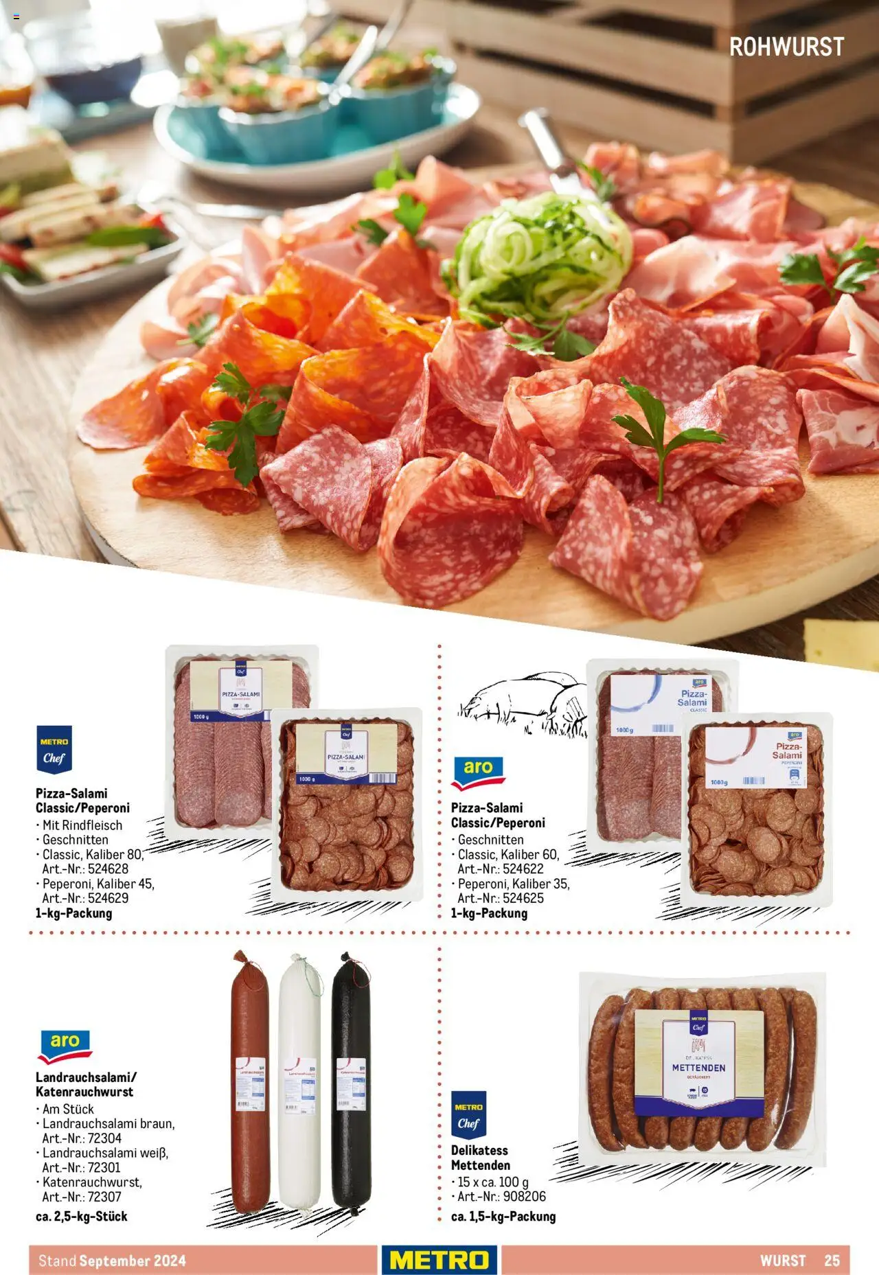 Metro  Eigenmarkensortiment – gültig ab 19.09.2024 | Seite: 25 | Produkte: Wurst, Salami, Pizza, Rindfleisch