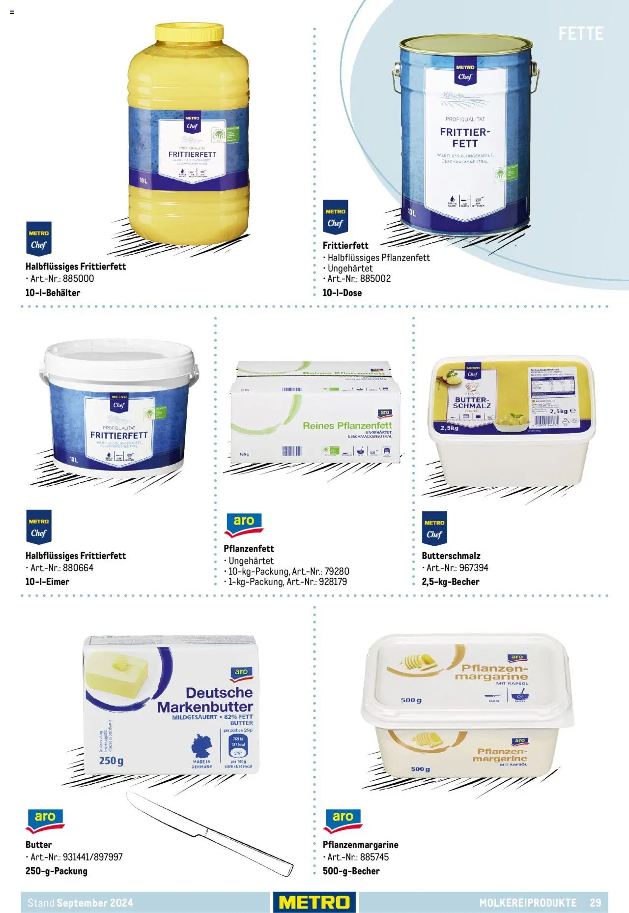 Metro  Eigenmarkensortiment – gültig ab 19.09.2024 | Seite: 29 | Produkte: Butterschmalz, Margarine, Butter, Rapsöl