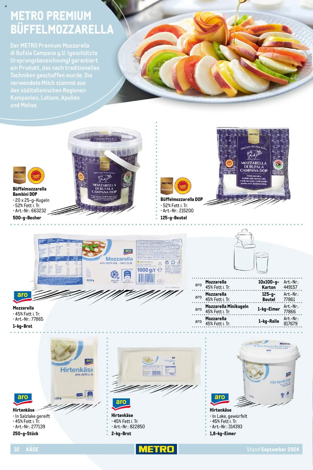 Metro  Eigenmarkensortiment – gültig ab 19.09.2024 | Seite: 32 | Produkte: Milch, Käse, Mozzarella
