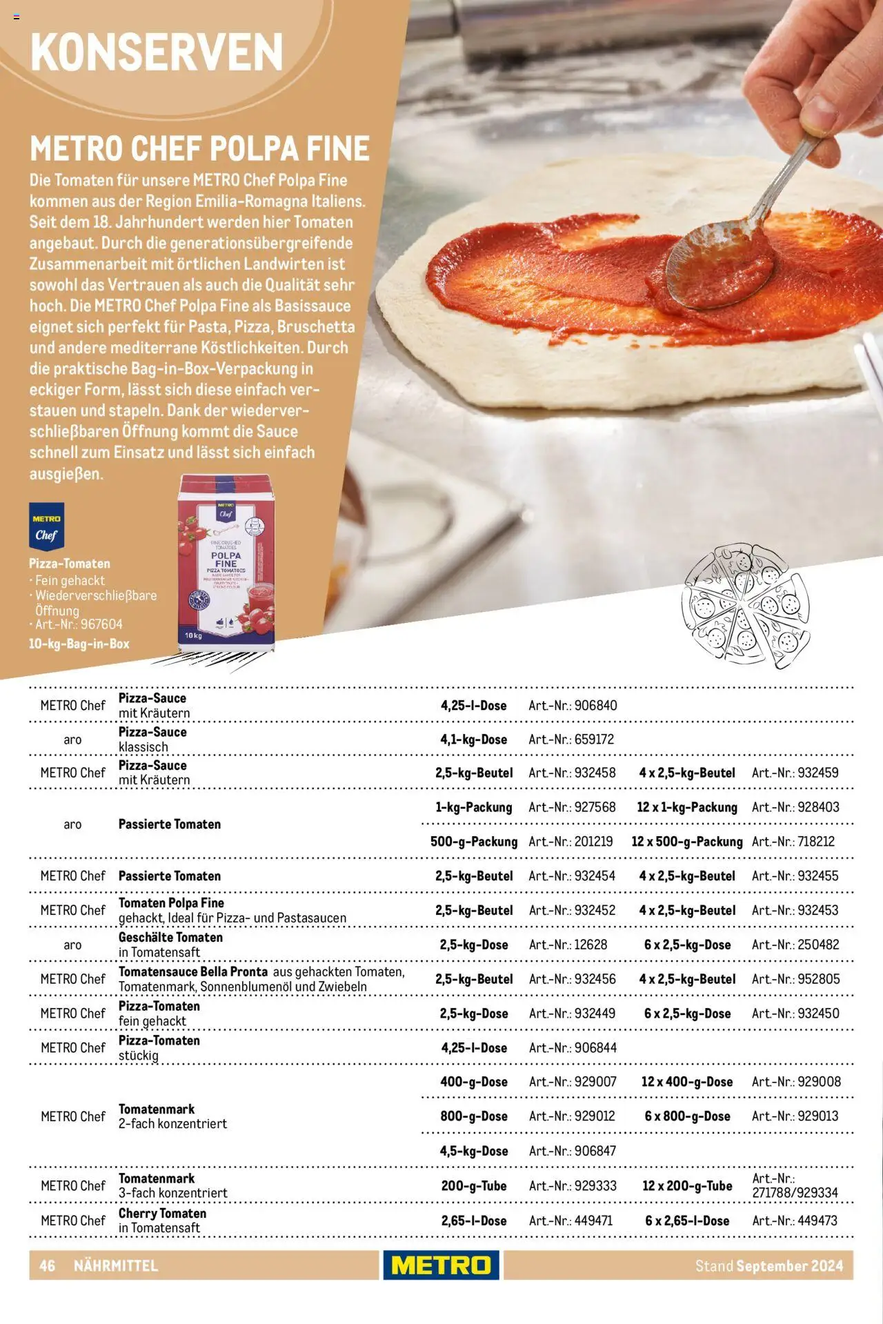 Metro  Eigenmarkensortiment – gültig ab 19.09.2024 | Seite: 46 | Produkte: Sonnenblumenol, Tomaten, Zwiebeln, Pizza