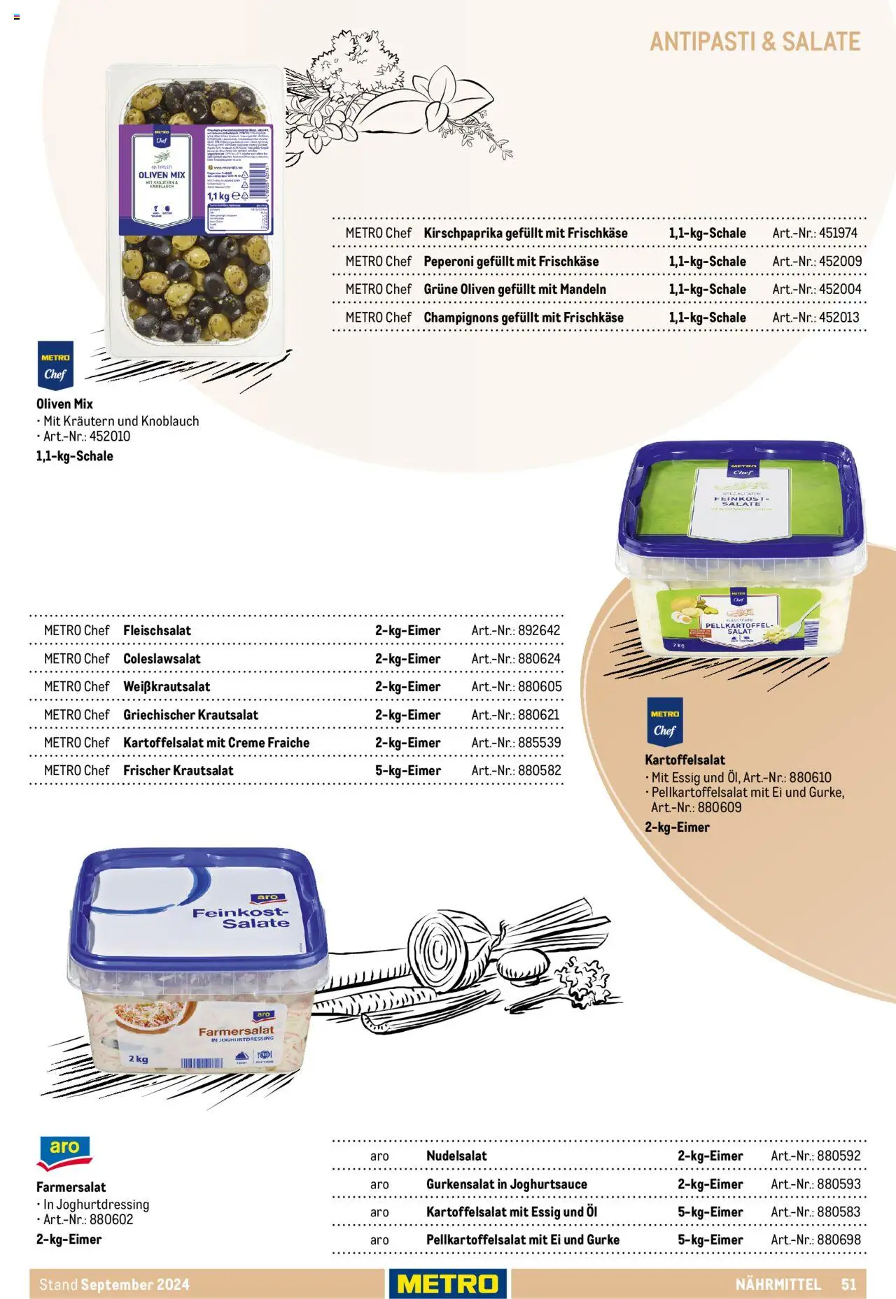 Metro  Eigenmarkensortiment – gültig ab 19.09.2024 | Seite: 51 | Produkte: Öl, Mandeln, Salat, Frischkase