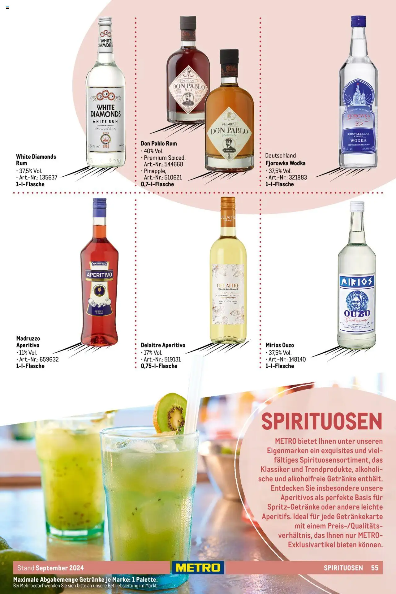 Metro  Eigenmarkensortiment – gültig ab 19.09.2024 | Seite: 55 | Produkte: Ouzo, Rum, Wodka