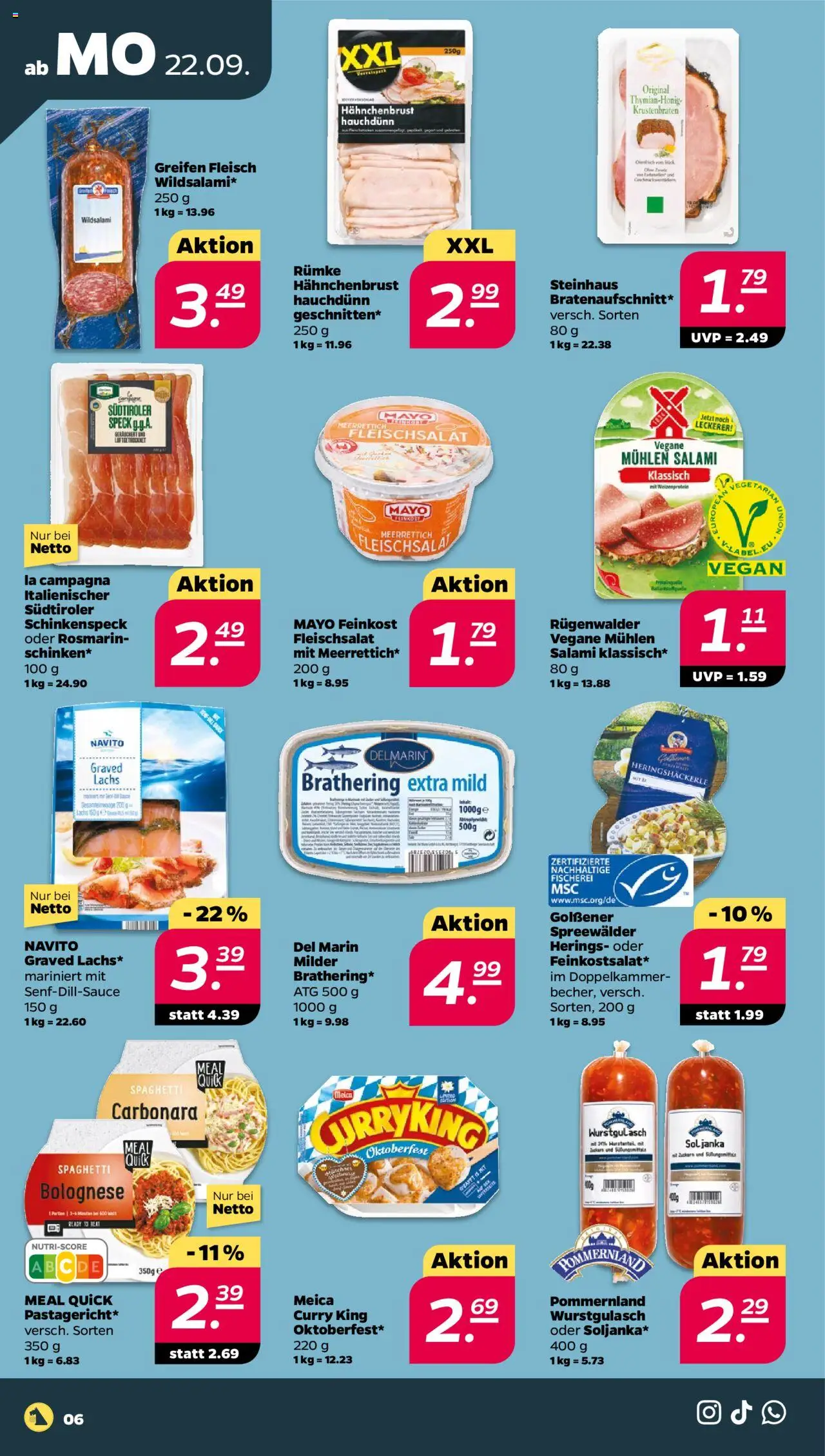 Netto Prospekt 	 – gültig ab 21.09.2025 | Seite: 6 | Produkte: Meica, Salami, Fleisch, Hahnchenbrust
