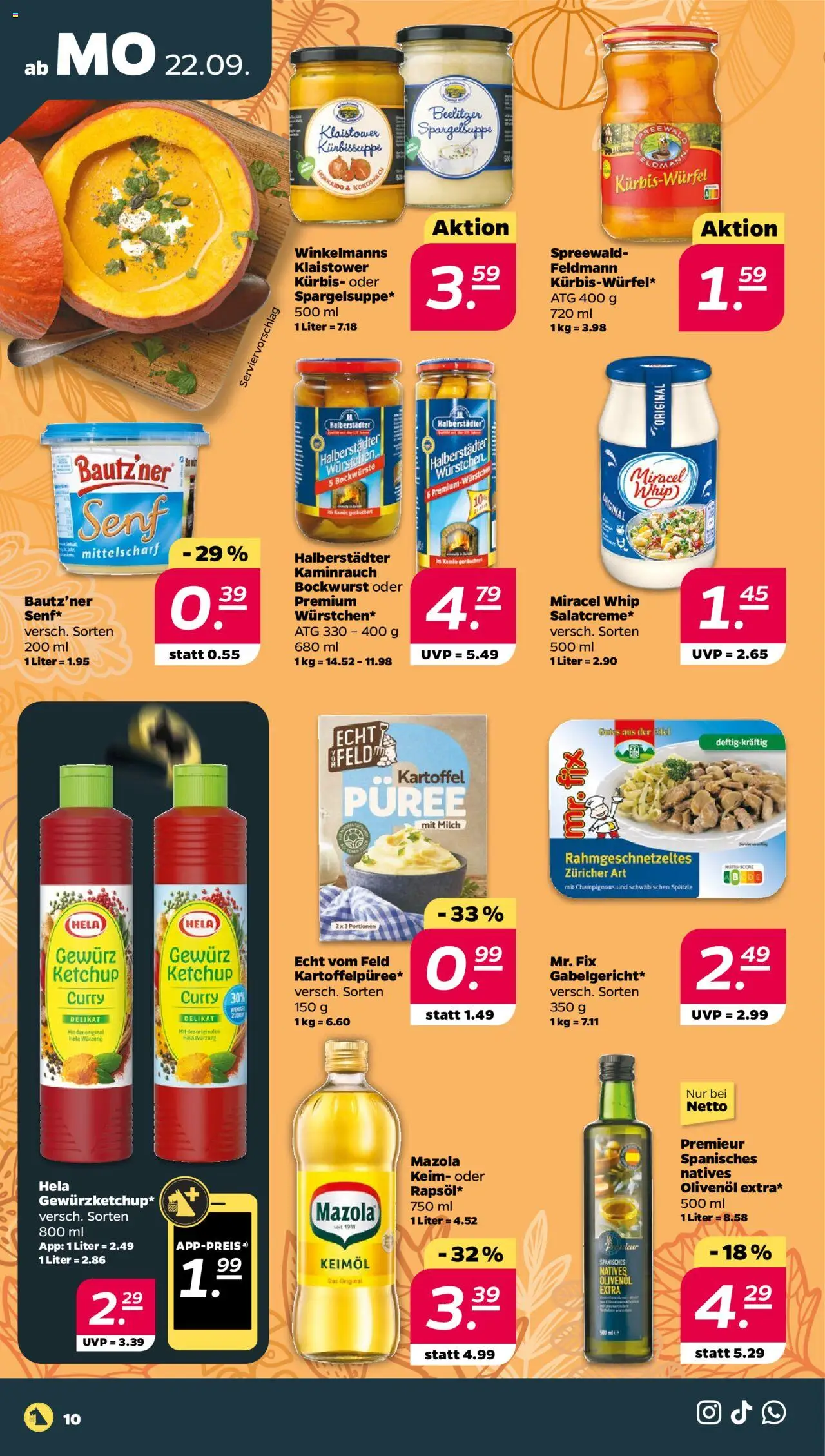 Netto Prospekt 	 – gültig ab 21.09.2025 | Seite: 10 | Produkte: Bockwurst, Kamin, Milch, Kürbis