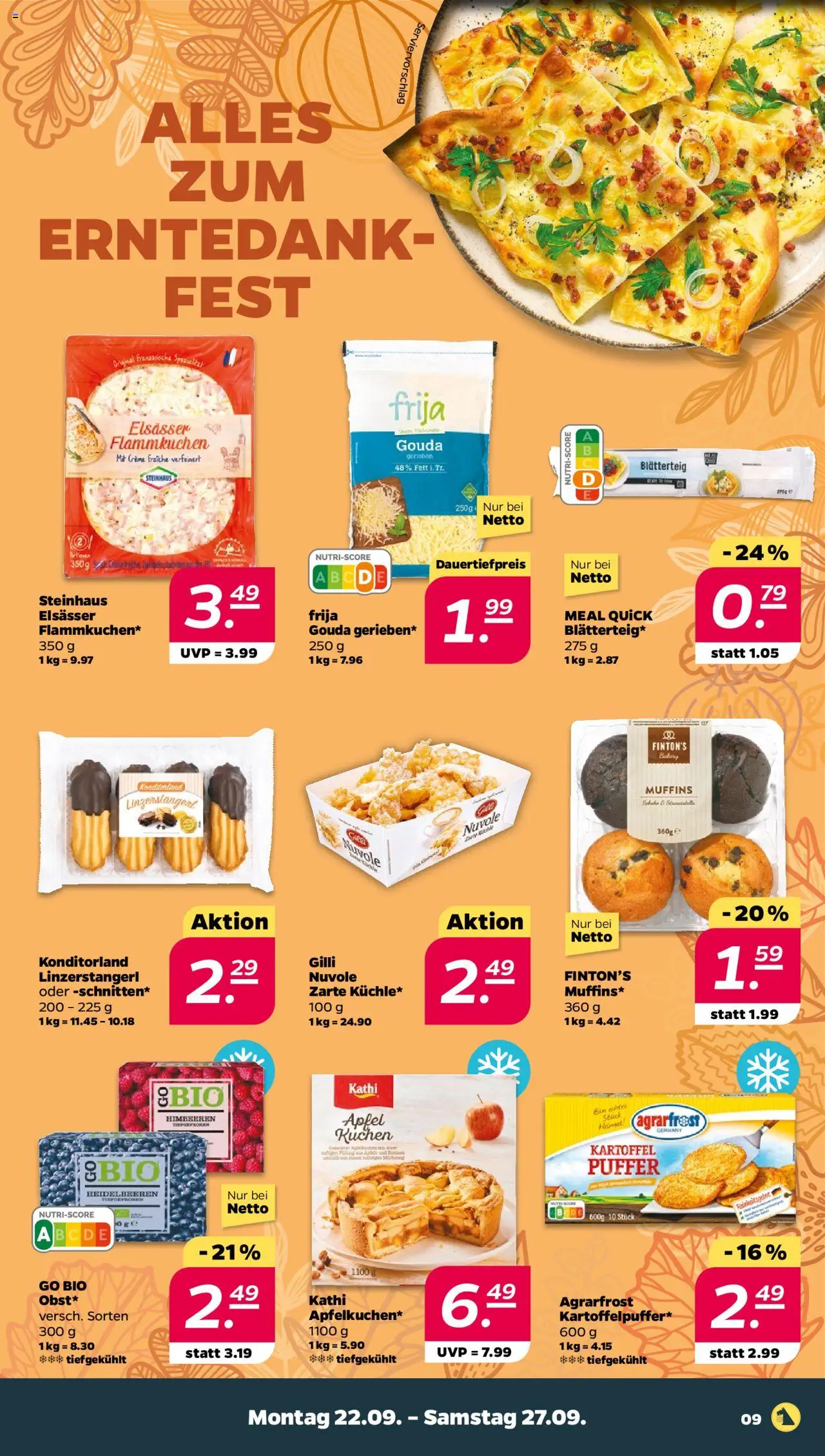 Netto Prospekt 	 – gültig ab 21.09.2025 | Seite: 9 | Produkte: Himbeeren, Gouda, Äpfel, Kuchen