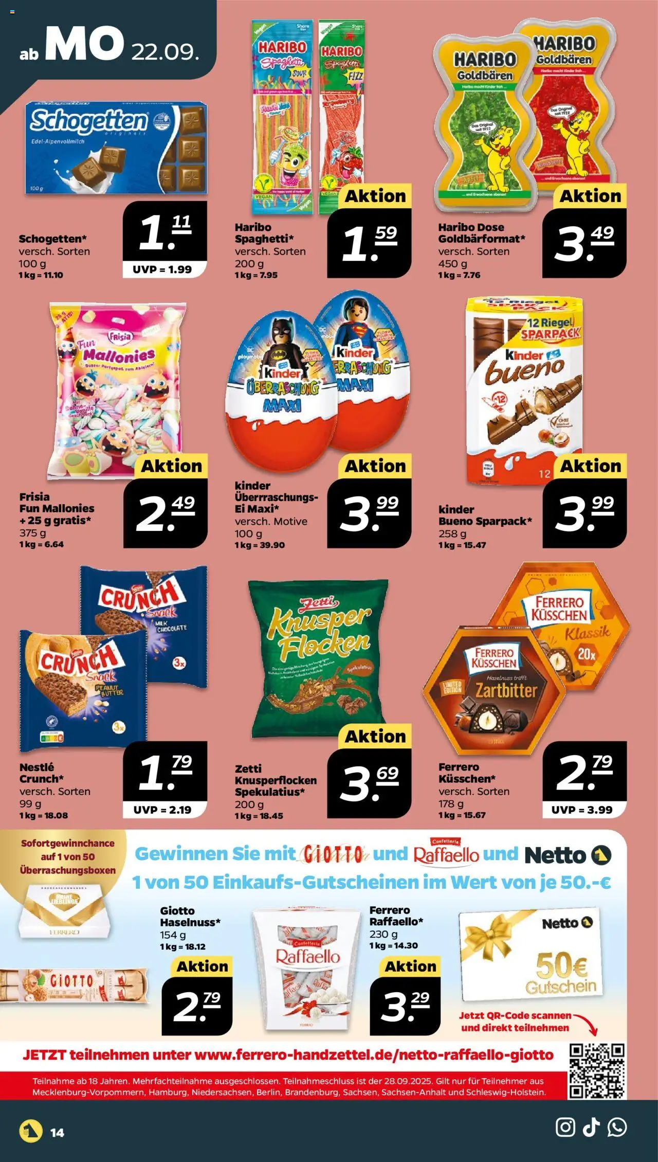 Netto Prospekt 	 – gültig ab 21.09.2025 | Seite: 14 | Produkte: Raffaello, Haribo, Äpfel, Haribo dose
