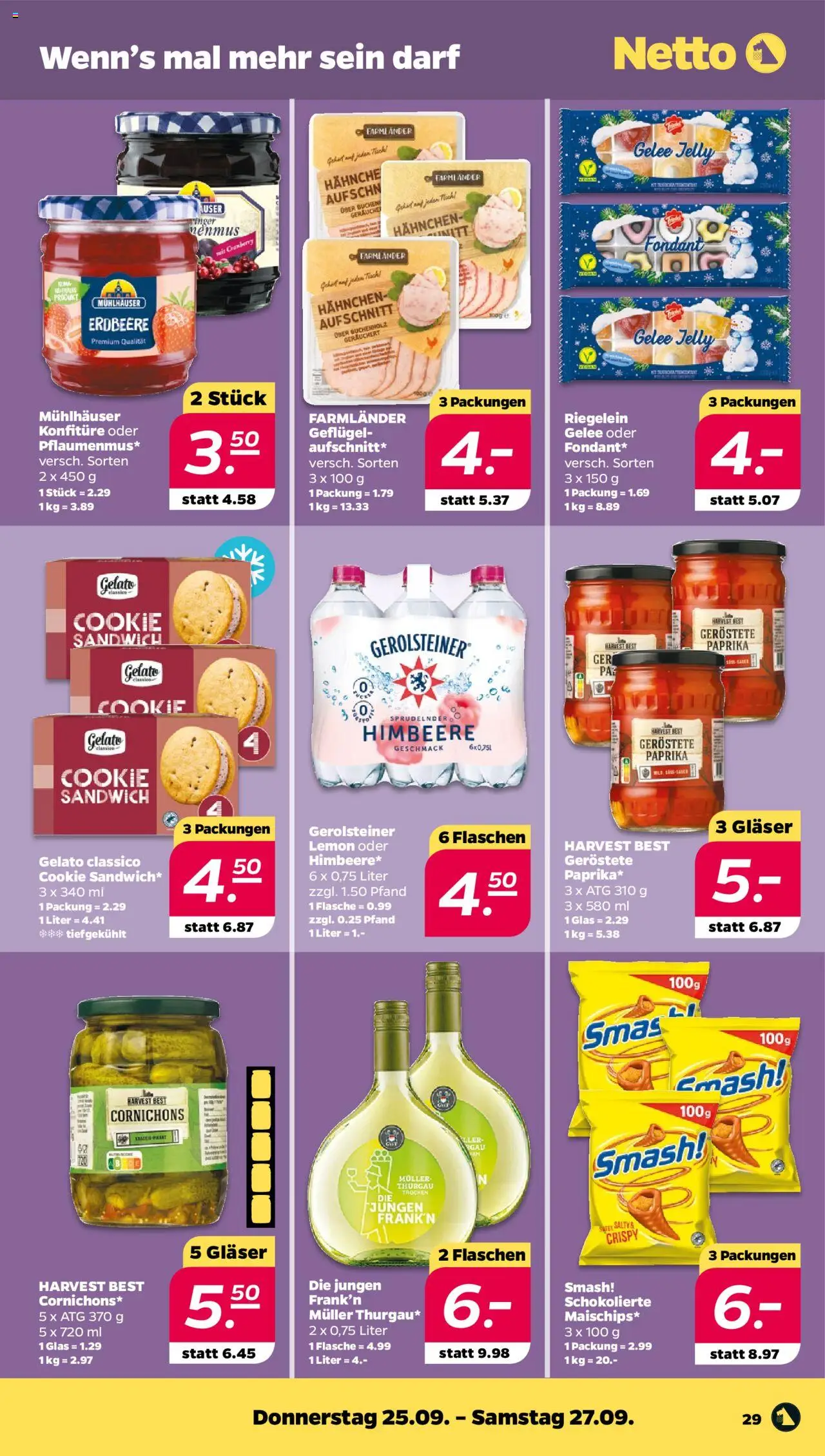 Netto Prospekt 	 – gültig ab 21.09.2025 | Seite: 29 | Produkte: Hahnchen, Tisch, Himbeere, Gerolsteiner