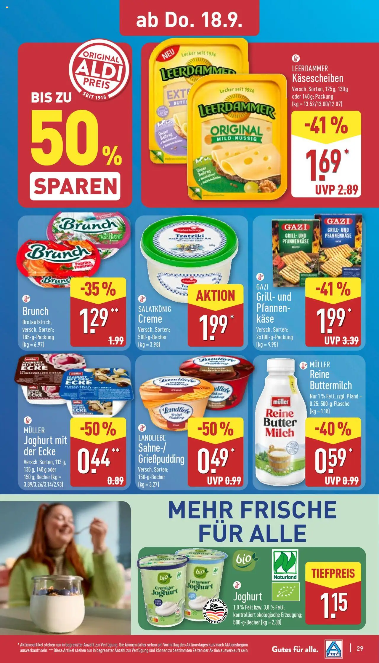 Aldi Prospekt 	 – gültig ab 15.09.2025 | Seite: 29 | Produkte: Grill, Milch, Butter, Leerdammer