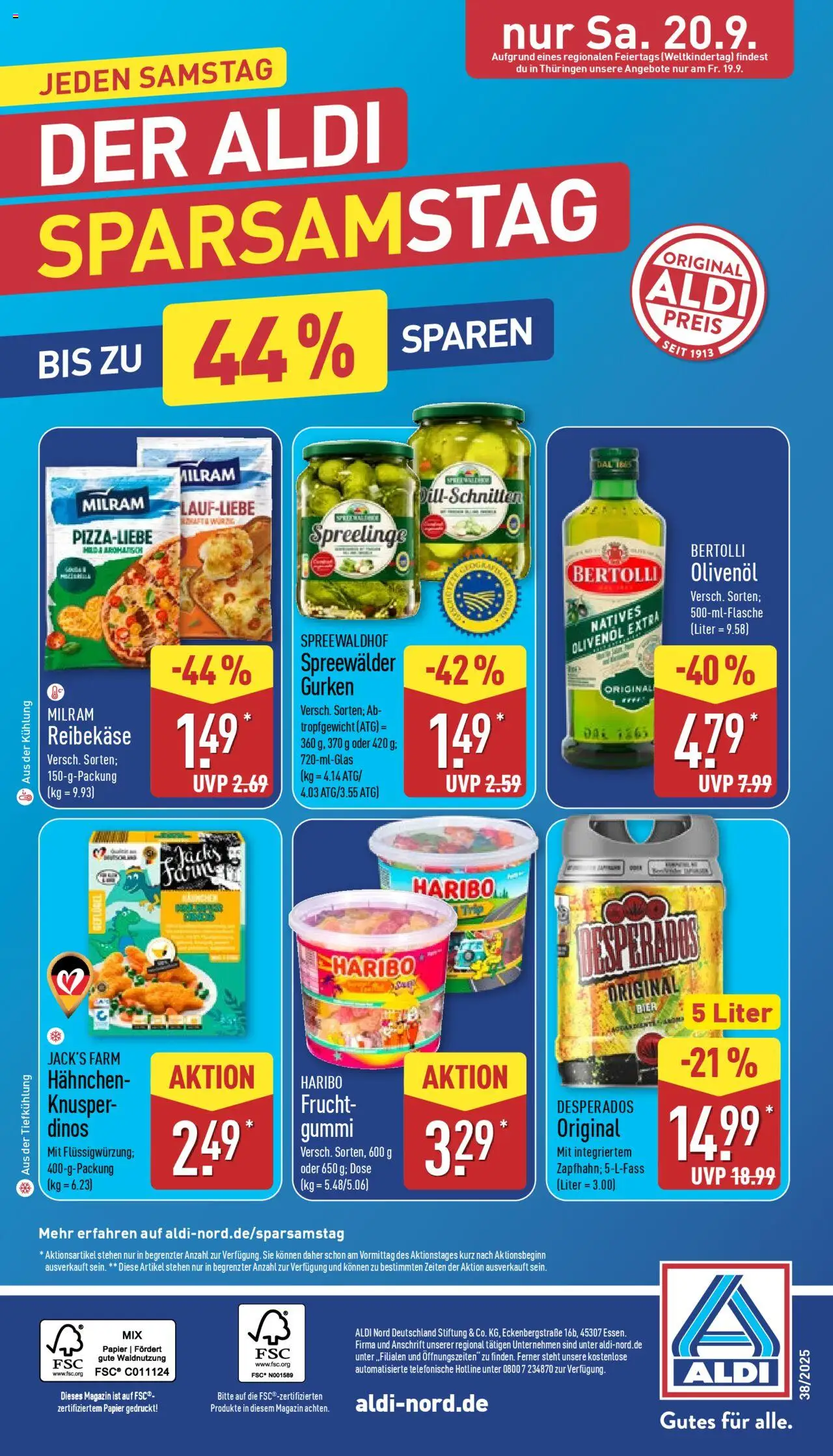 Aldi Prospekt 	 – gültig ab 15.09.2025 | Seite: 33 | Produkte: Haribo, Olivenol, Milram, Reibekase