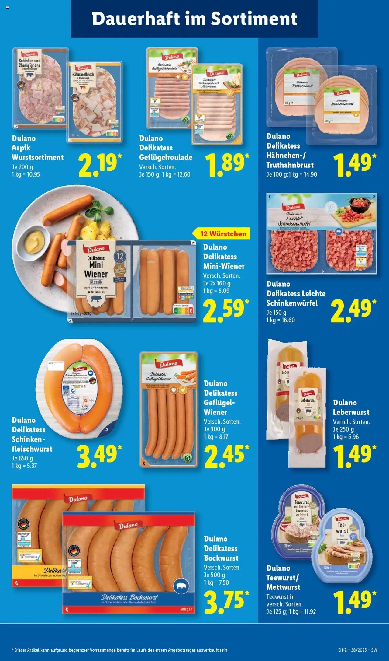 Lidl Prospekt Gundelsheim – gültig ab 15.09.2025 | Seite: 13 | Produkte: Bockwurst, Wurst, Schinken, Hahnchenbrust