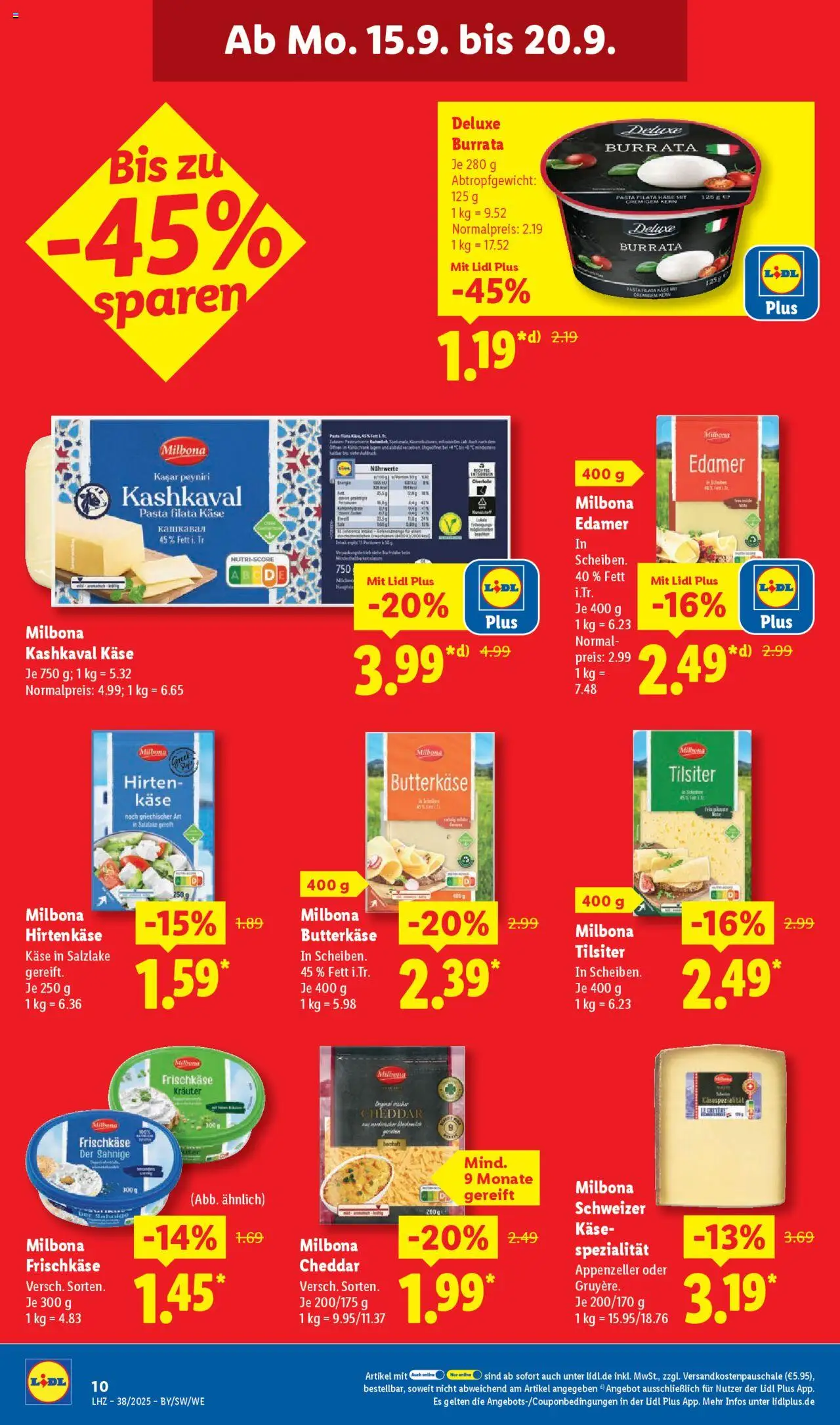 Lidl Prospekt Gundelsheim – gültig ab 15.09.2025 | Seite: 18 | Produkte: Käse, Edamer, Burrata, Frischkase