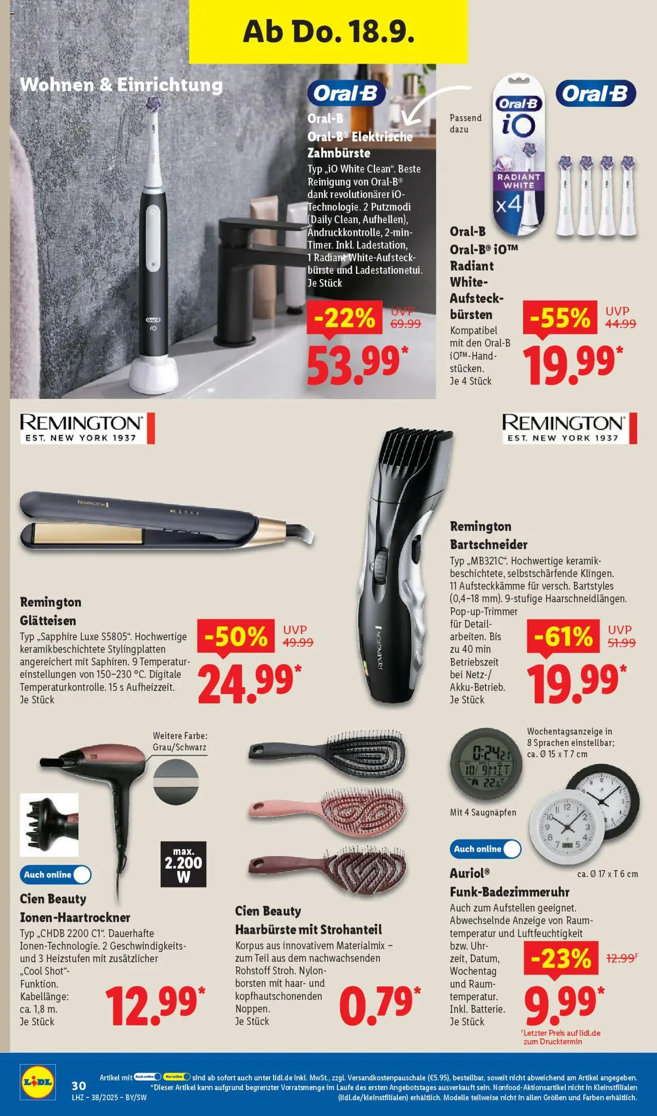 Lidl Prospekt Gundelsheim – gültig ab 15.09.2025 | Seite: 46 | Produkte: Bürste, Zahnbürste, Glätteisen, Uhr
