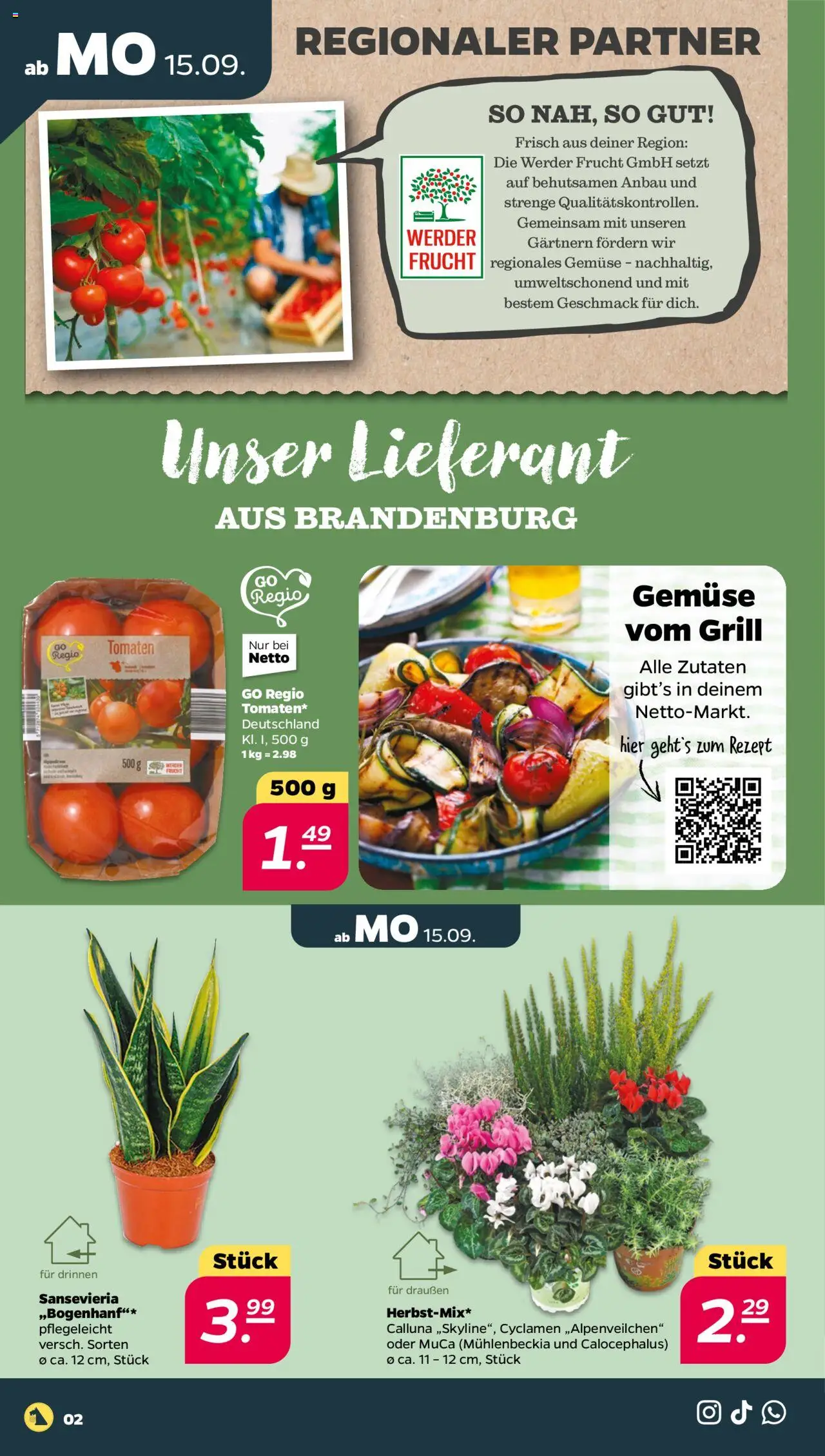 Netto Prospekt 	 – gültig ab 15.09.2025 | Seite: 2 | Produkte: Grill, Tomaten, Gemüse