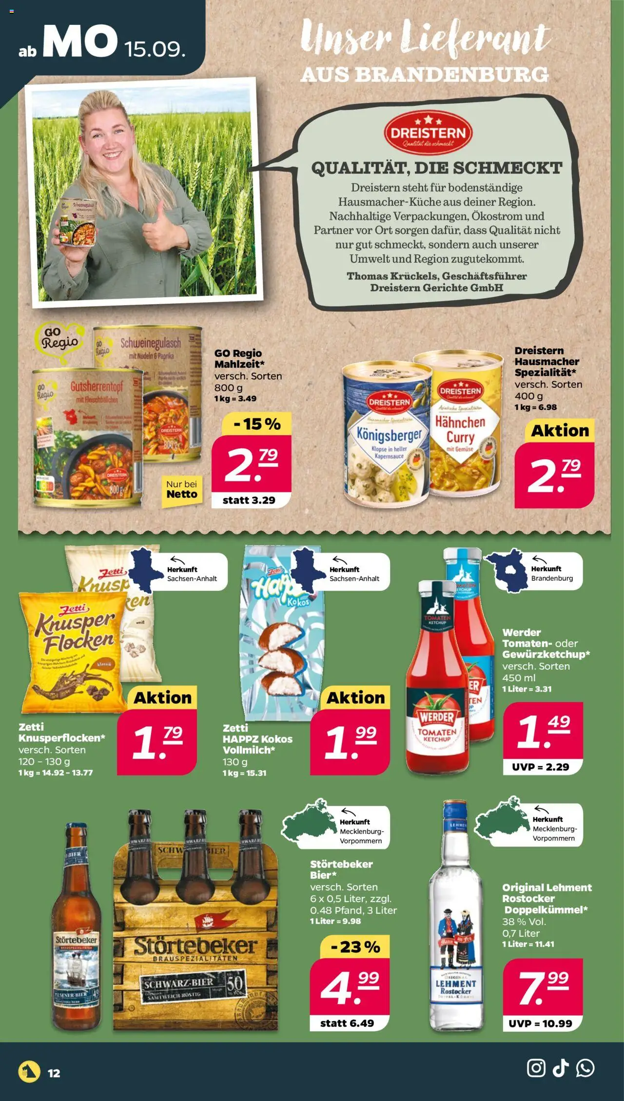Netto Prospekt 	 – gültig ab 15.09.2025 | Seite: 12 | Produkte: Schweinegulasch, Tomaten, Paprika, Nudeln