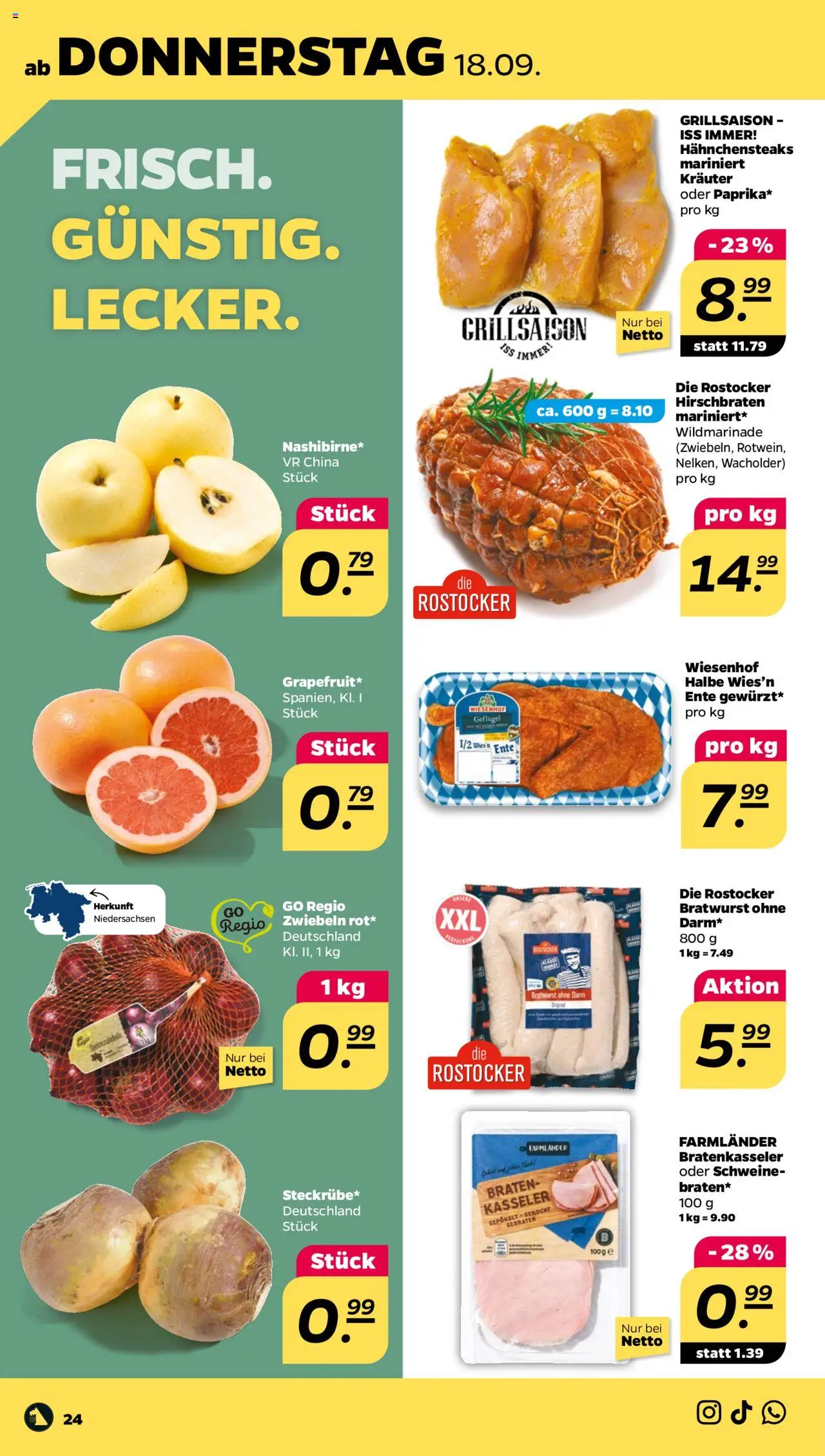 Netto Prospekt 	 – gültig ab 15.09.2025 | Seite: 24 | Produkte: Bratwurst, Zwiebeln, Ente