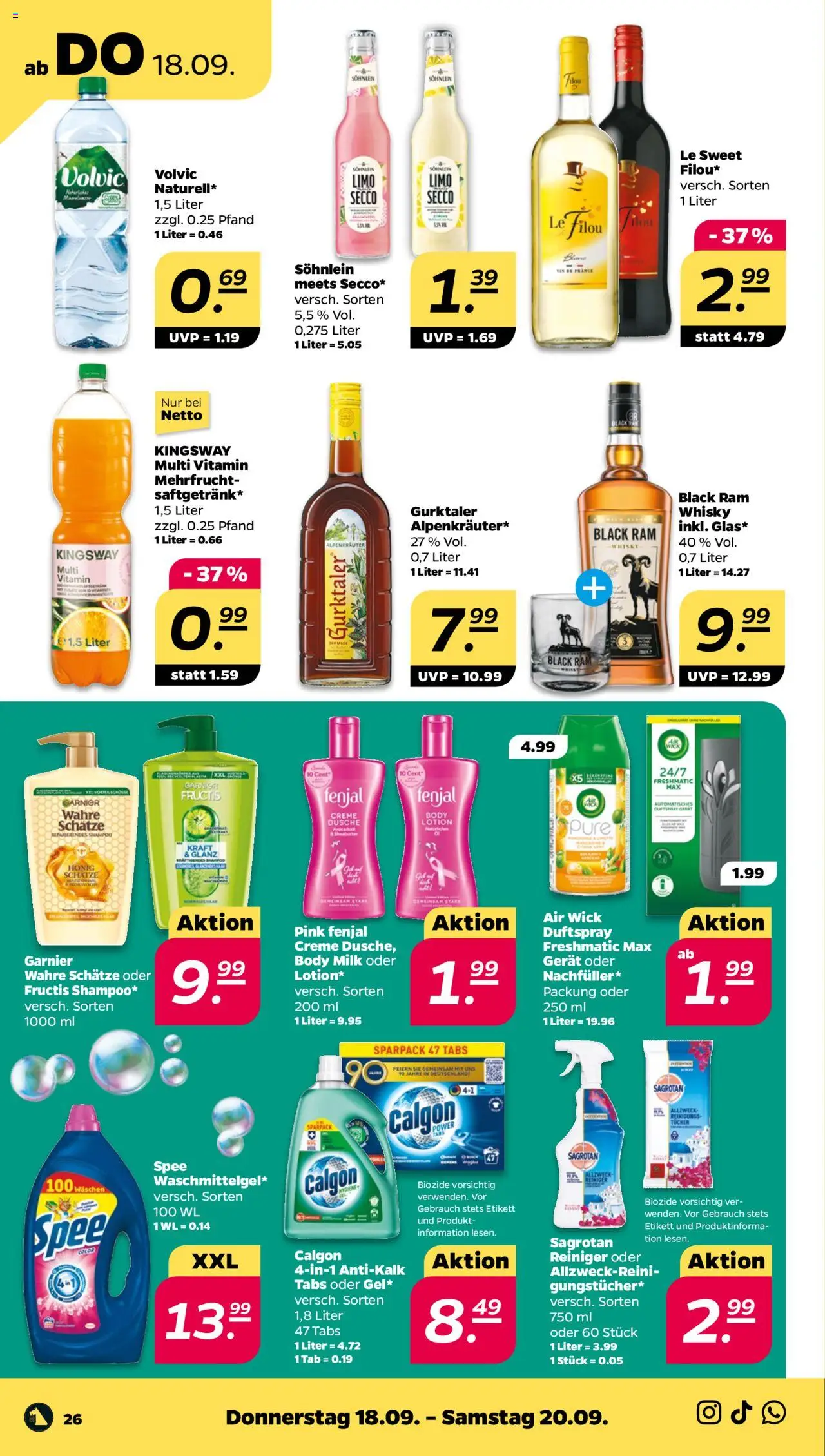 Netto Prospekt 	 – gültig ab 15.09.2025 | Seite: 26 | Produkte: Le filou, Dusche, Body Milk, Volvic