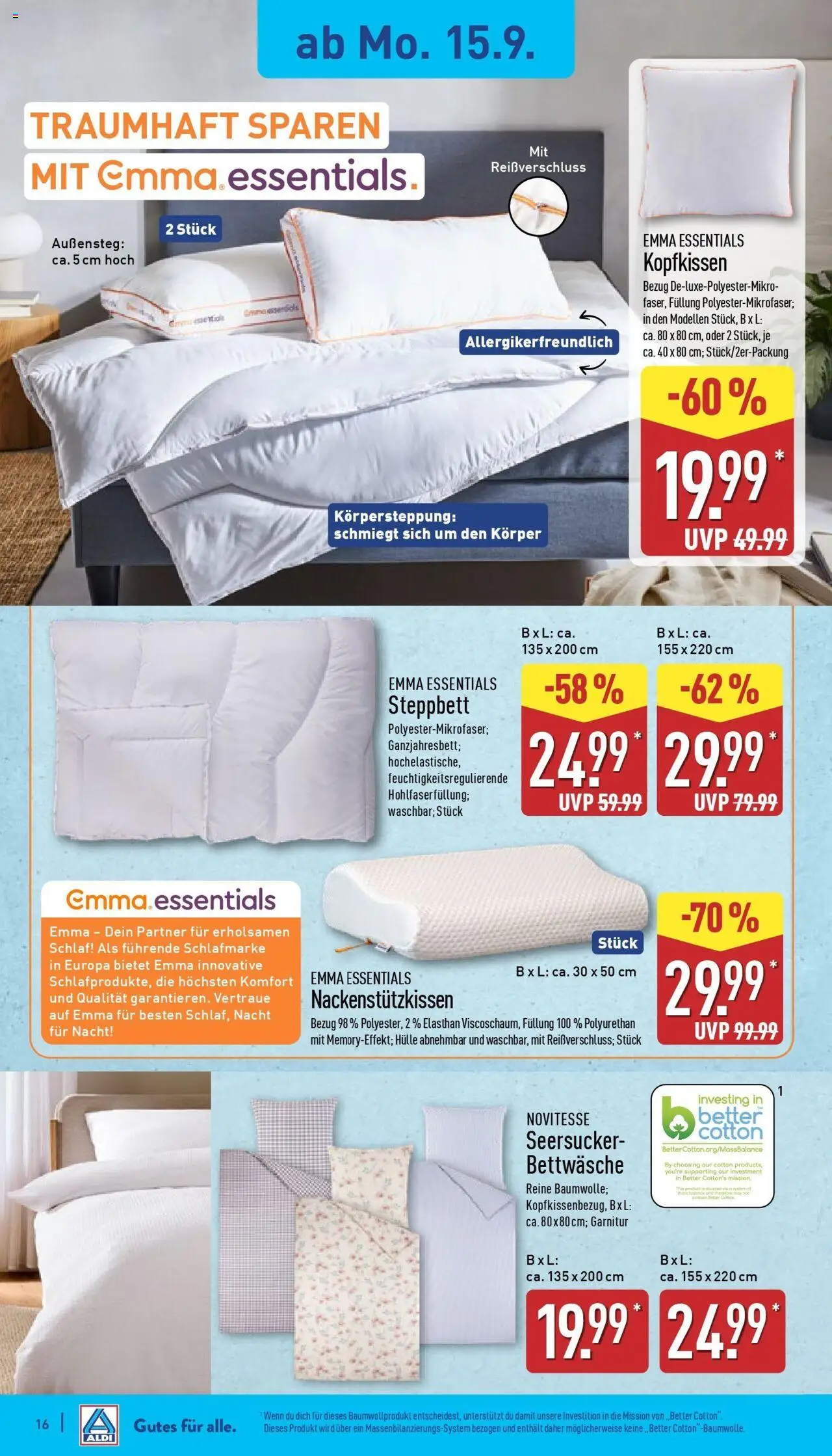 Aldi - ALDI Nord: Wochenangebote – gültig ab 14.09.2025 | Seite: 18 | Produkte: Hülle, Bettwäsche, Kopfkissen