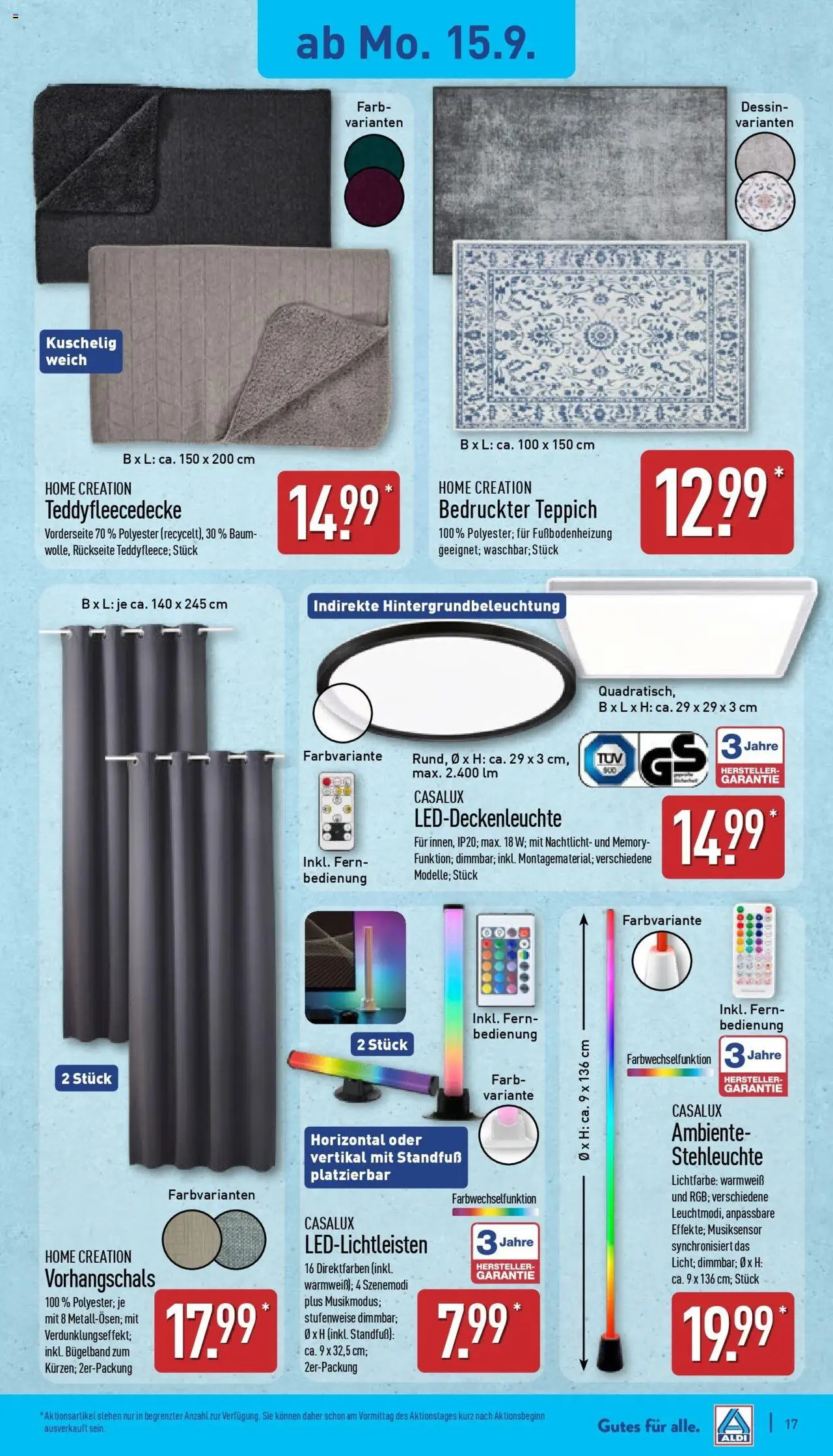 Aldi - ALDI Nord: Wochenangebote – gültig ab 14.09.2025 | Seite: 19 | Produkte: Teppich, Nachtlicht, Home creation