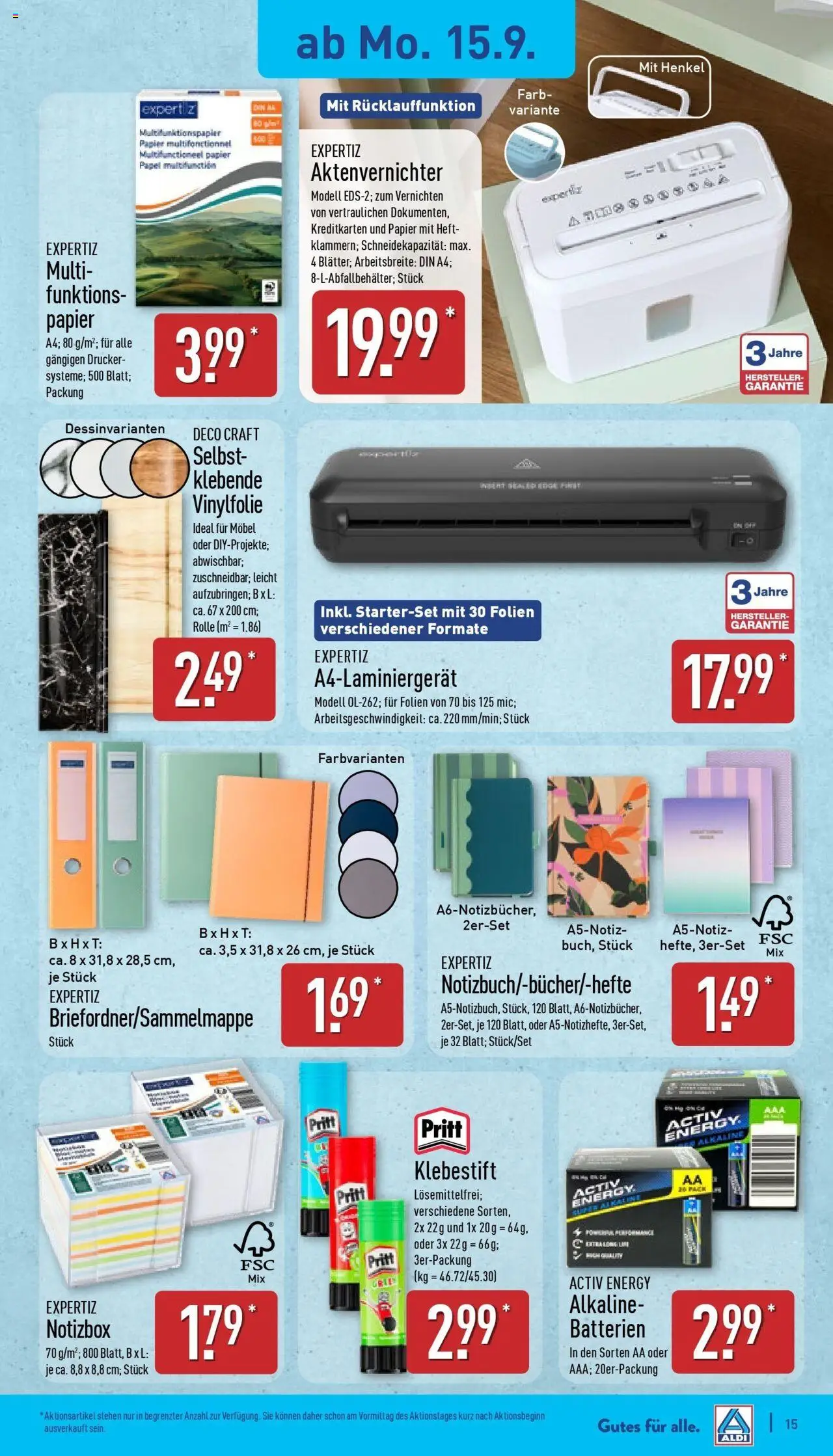 Aldi - ALDI Nord: Wochenangebote – gültig ab 14.09.2025 | Seite: 17 | Produkte: Aktenvernichter, Batterien, Energy, Drucker