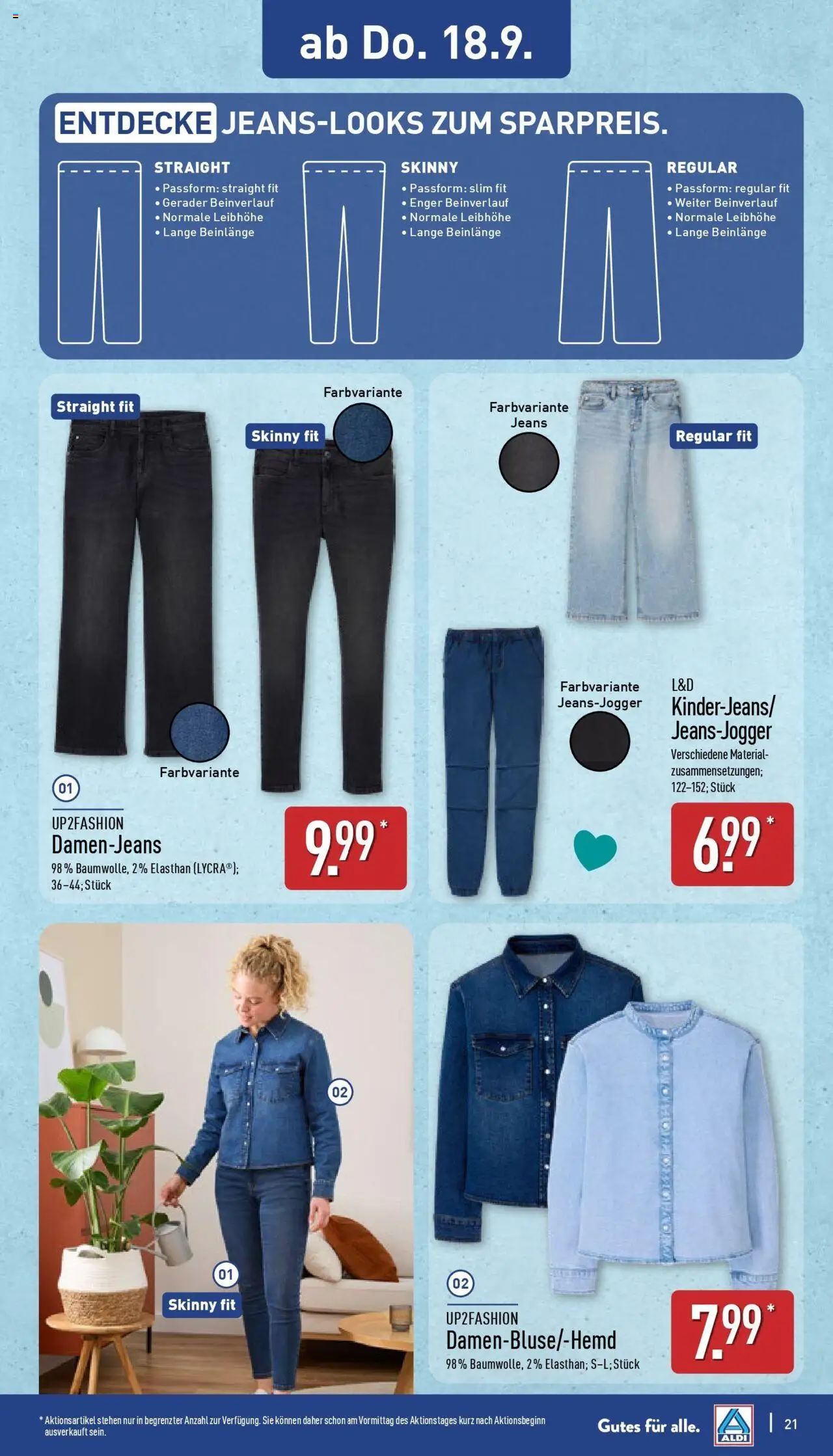 Aldi - ALDI Nord: Wochenangebote – gültig ab 14.09.2025 | Seite: 23 | Produkte: Skinny Fit Jeans, Up2fashion, Jeans