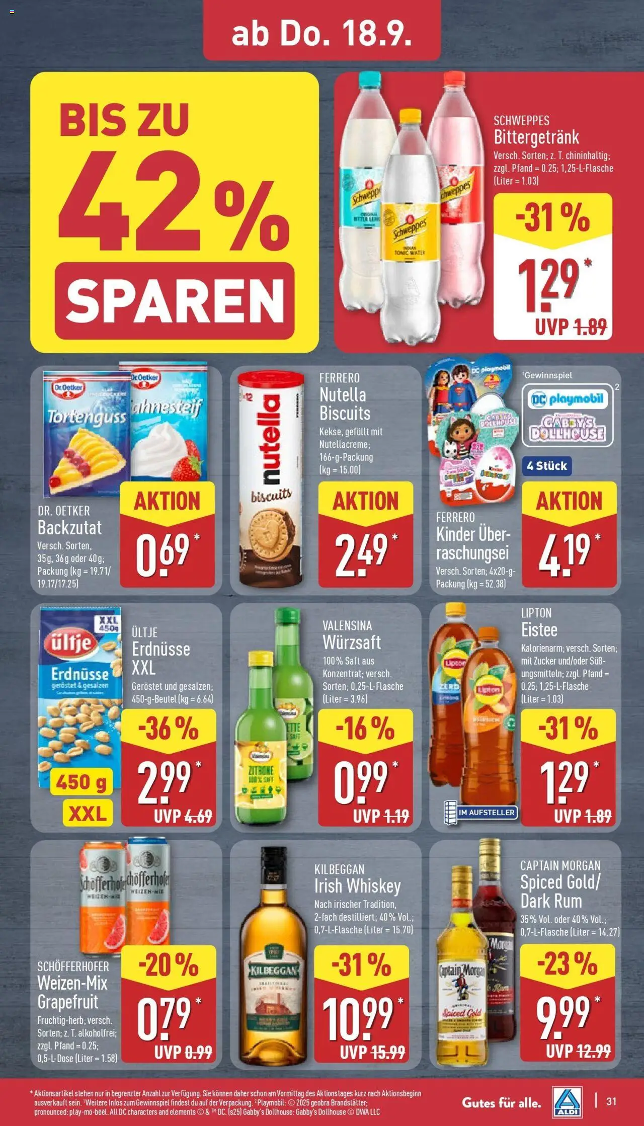 Aldi - ALDI Nord: Wochenangebote – gültig ab 14.09.2025 | Seite: 33 | Produkte: Schweppes, Nutella, Saft, Whiskey