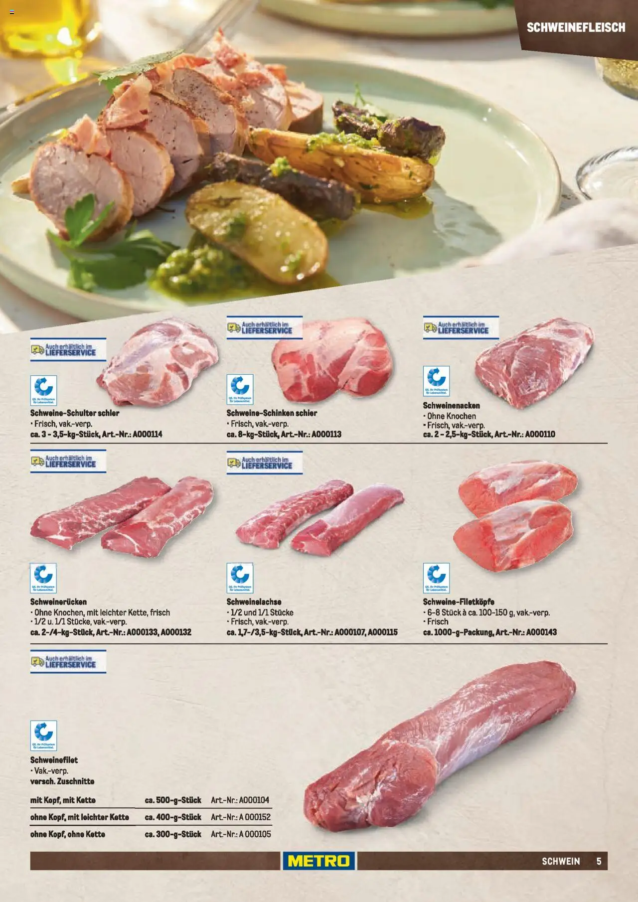 Metro  Fleischsortiment – gültig ab 01.05.2025 | Seite: 5 | Produkte: Schweinenacken, Schweinefilet, Schweinerucken, Schweinefleisch