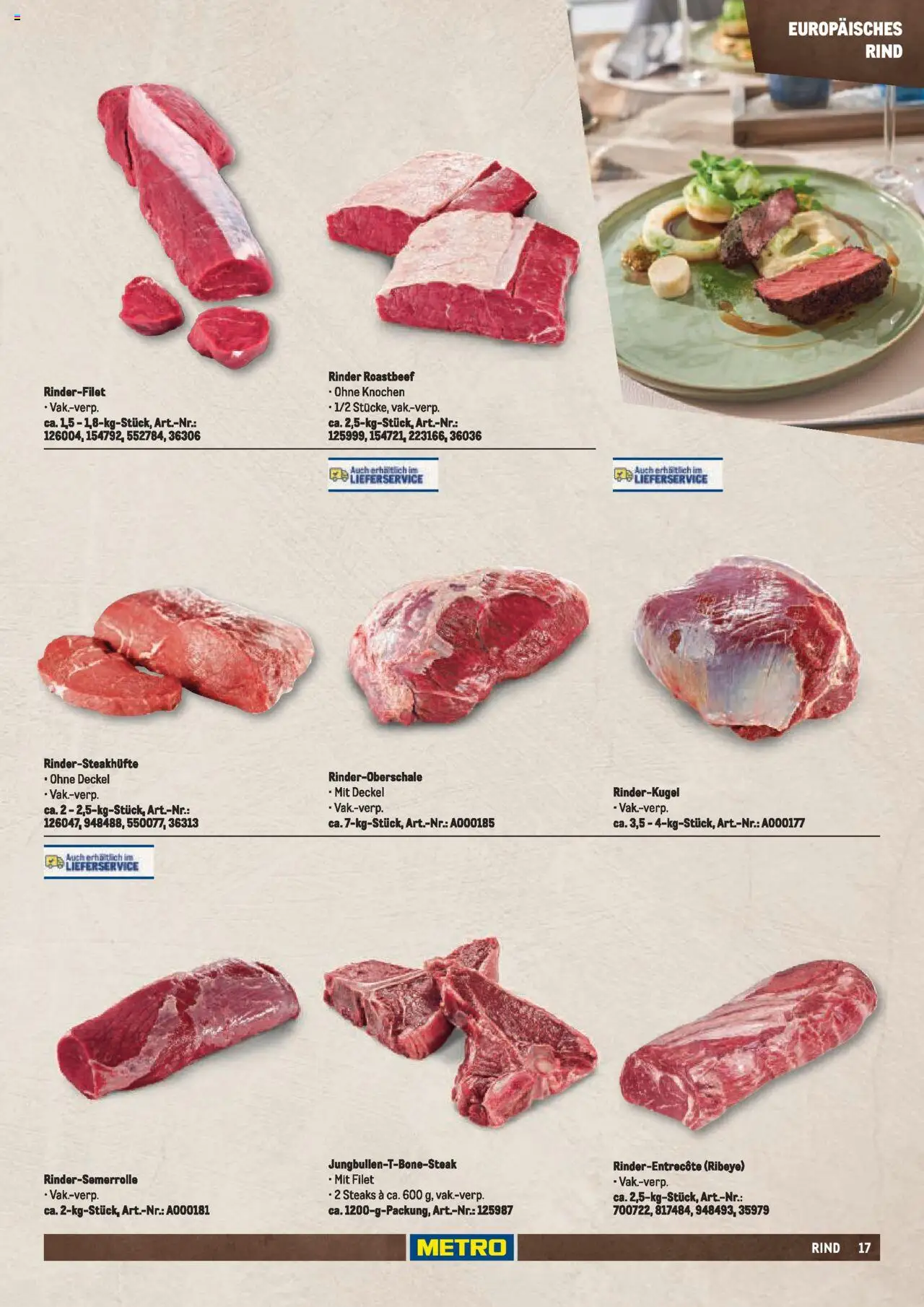 Metro  Fleischsortiment – gültig ab 01.05.2025 | Seite: 17 | Produkte: Top, Rinderfilet, Roastbeef, Steak