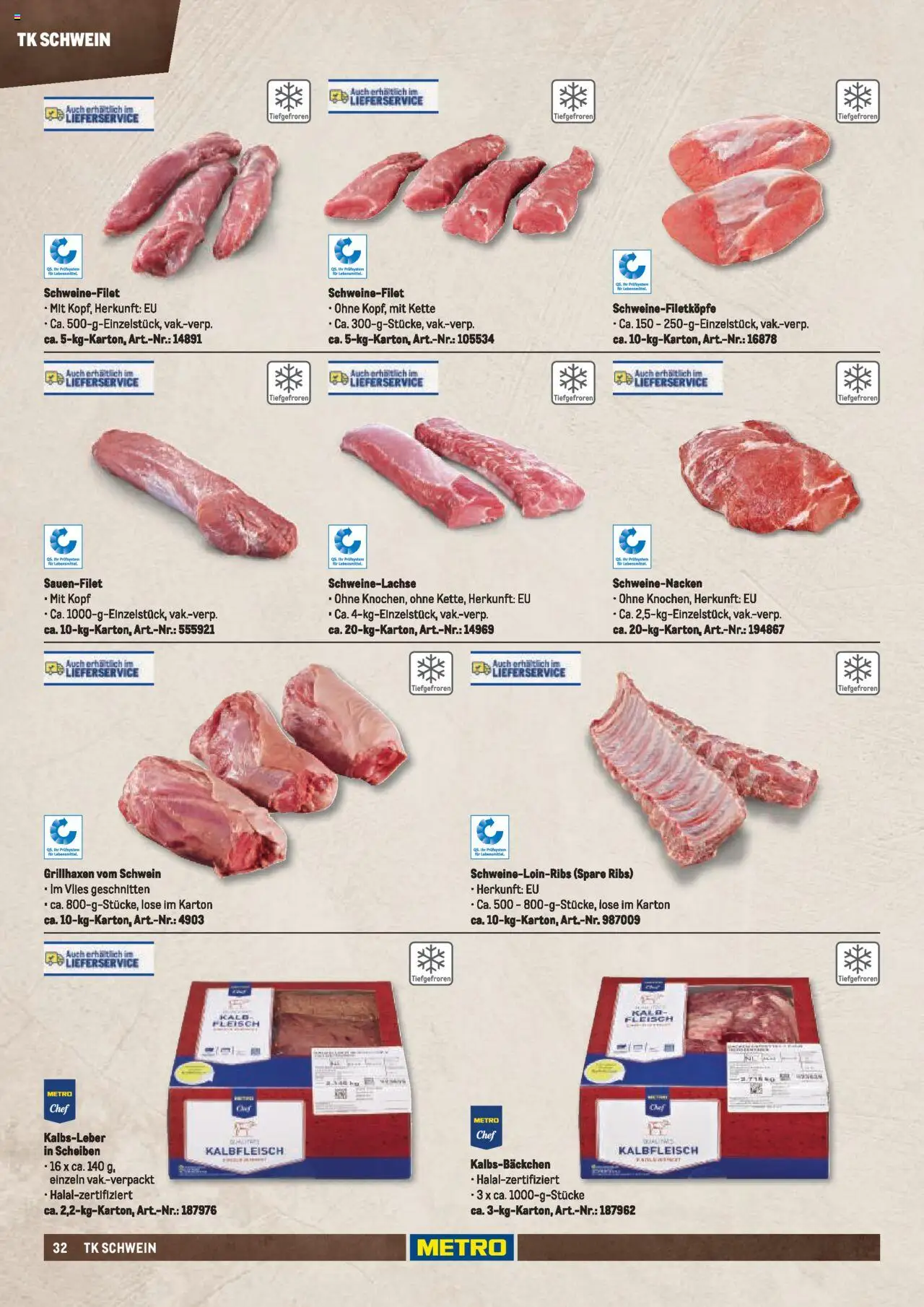 Metro  Fleischsortiment – gültig ab 01.05.2025 | Seite: 32 | Produkte: Spare ribs, Schweinenacken, Kalbsleber, Fleisch