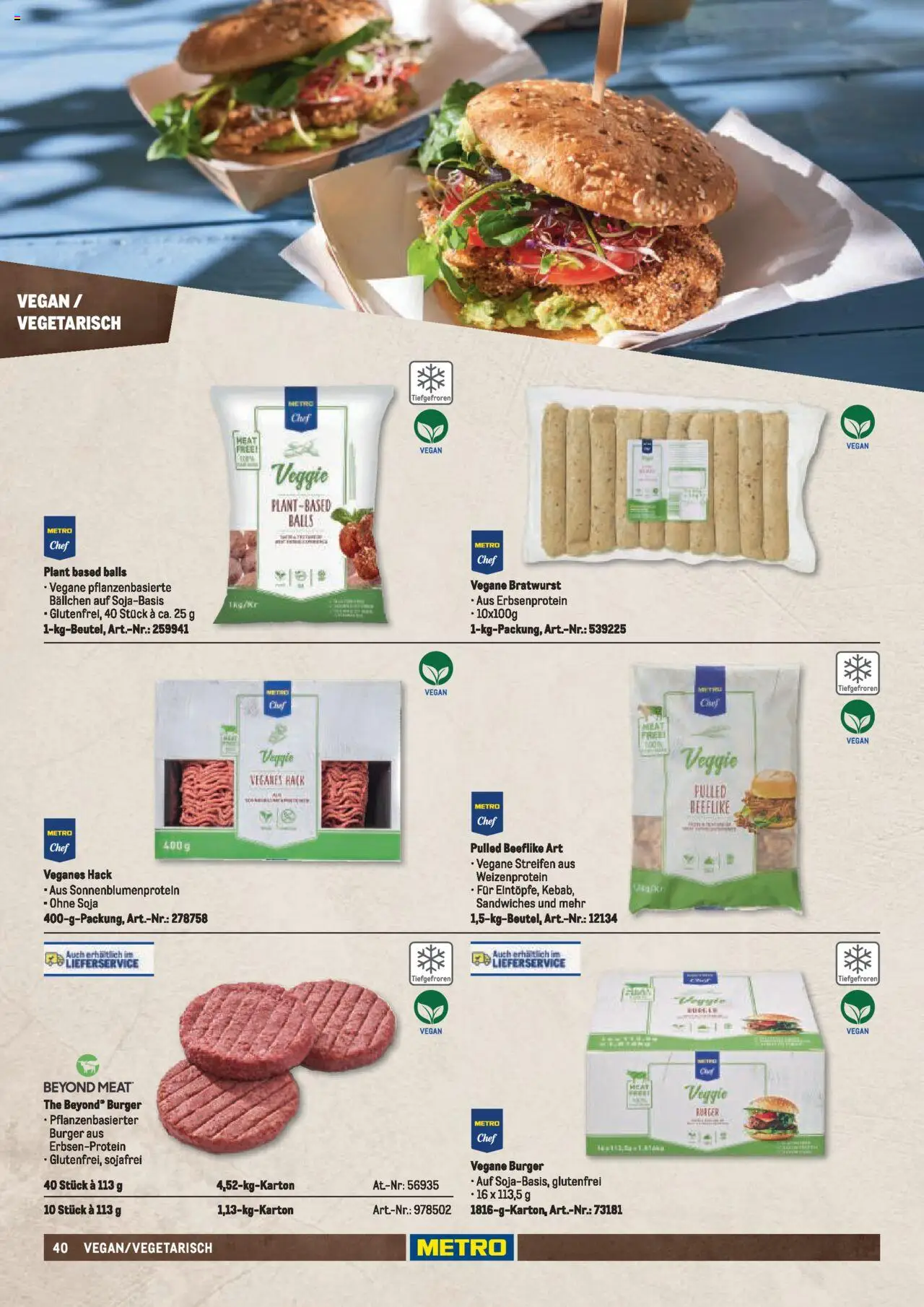 Metro  Fleischsortiment – gültig ab 01.05.2025 | Seite: 40 | Produkte: Bratwurst, Burger