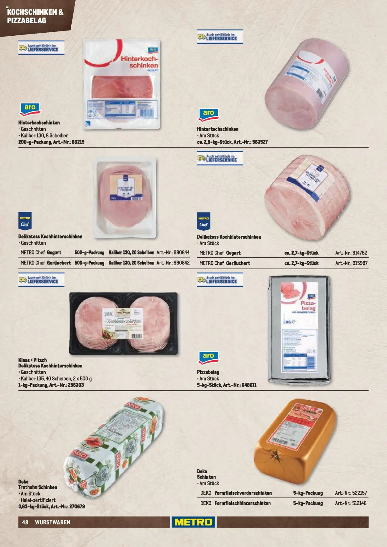 Metro  Fleischsortiment – gültig ab 01.05.2025 | Seite: 48 | Produkte: Schinken, Pizza