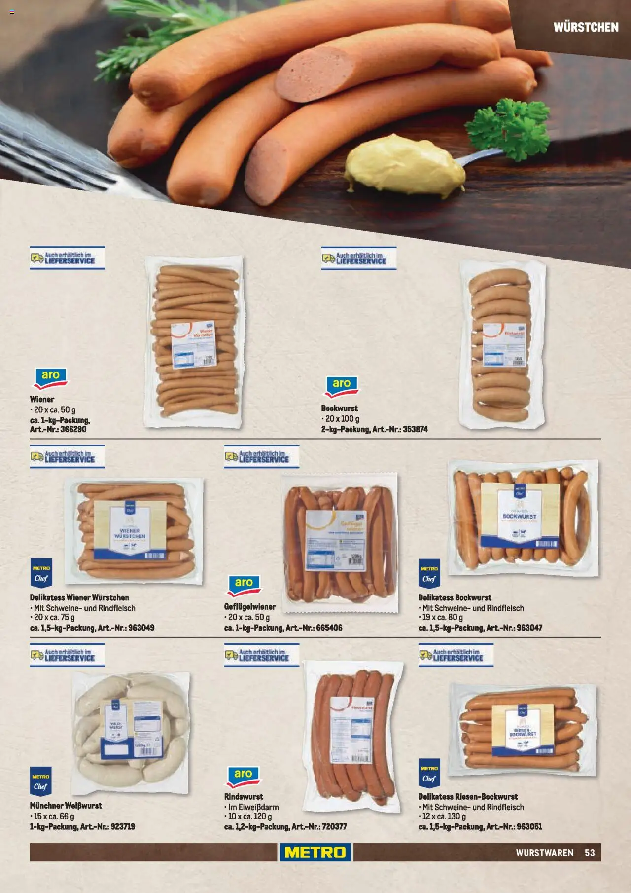 Metro  Fleischsortiment – gültig ab 01.05.2025 | Seite: 53 | Produkte: Bockwurst, Wiener wurstchen, Weißwurst, Rindfleisch