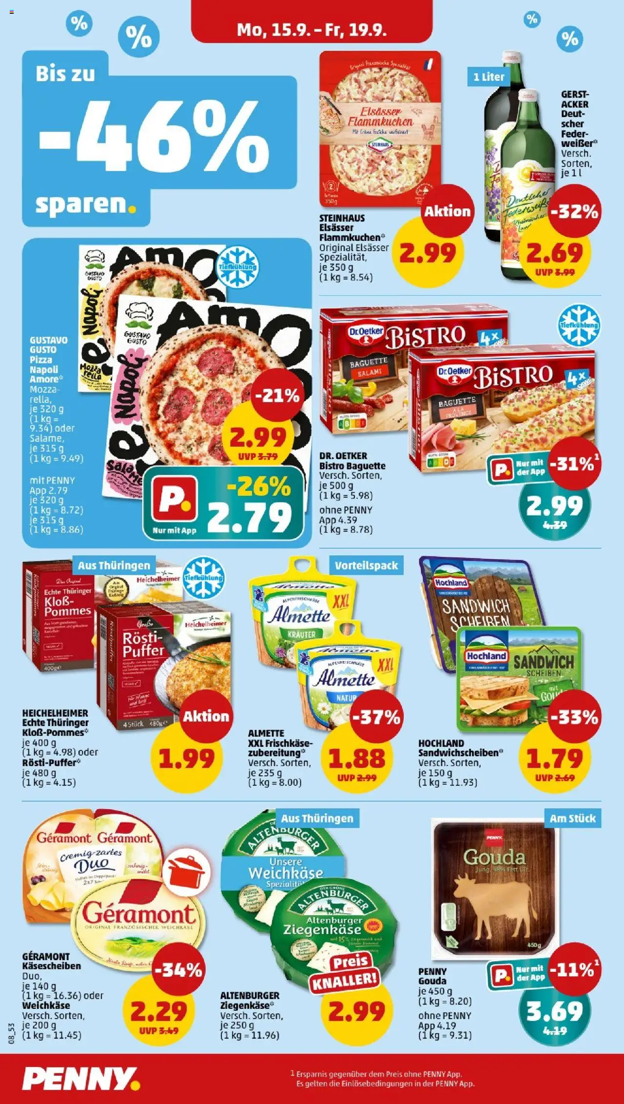 Penny - Thüringen – gültig ab 15.09.2025 | Seite: 8 | Produkte: Gouda, Pommes, Baguette, Pizza