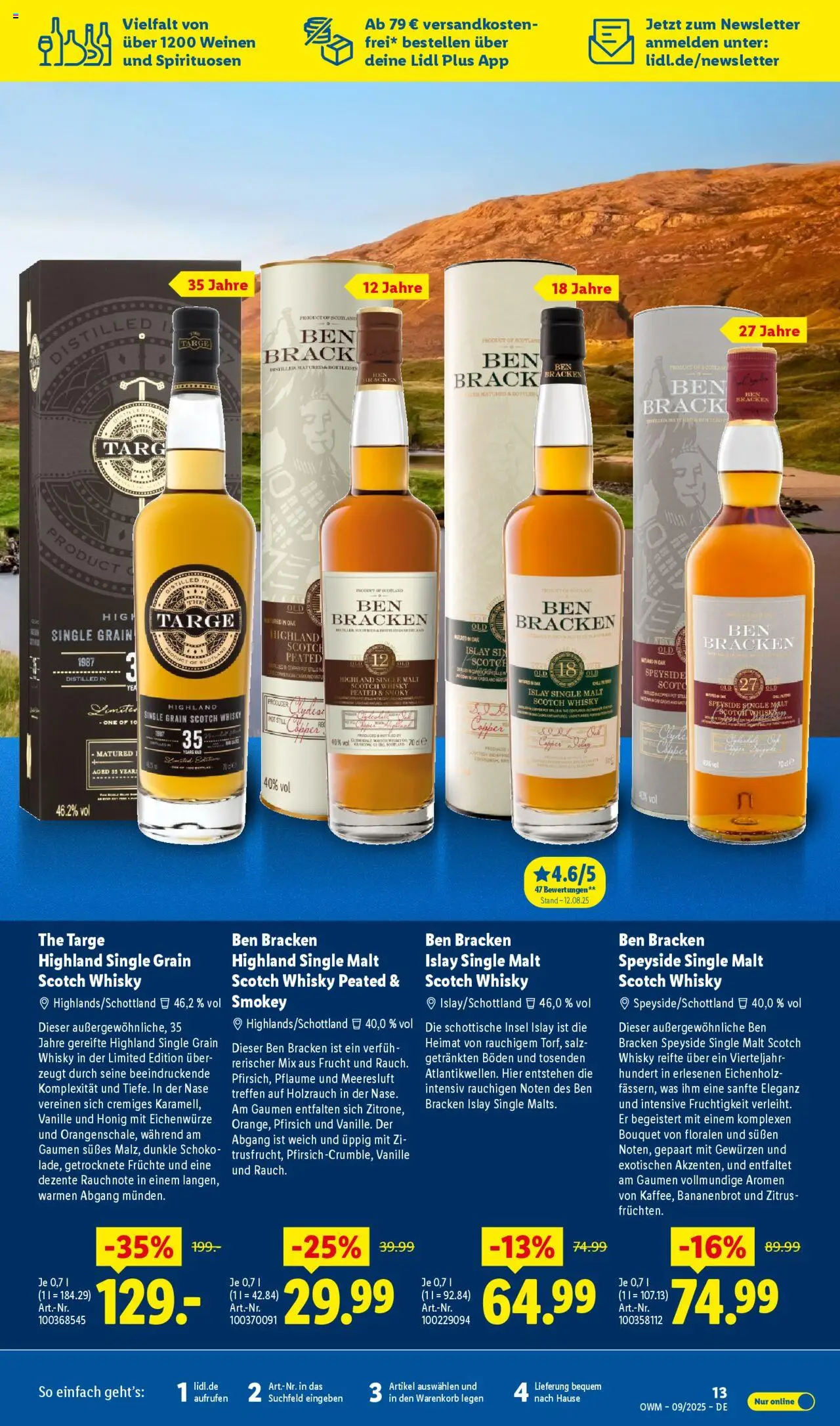 Lidl Wein & Spirituosen im Onlineshop – gültig ab 01.09.2025 | Seite: 13 | Produkte: Whisky, Salz, Pfirsich
