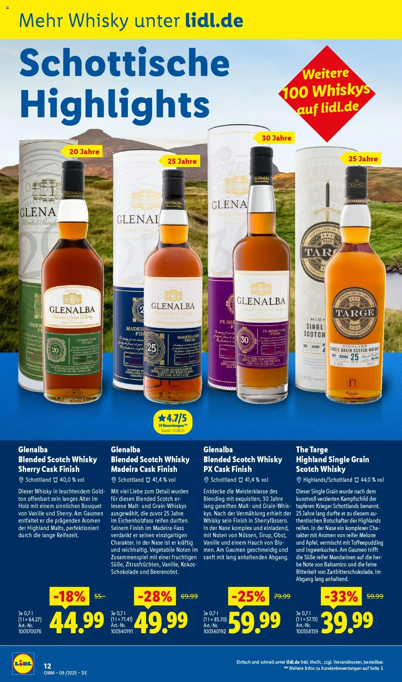 Lidl Wein & Spirituosen im Onlineshop – gültig ab 01.09.2025 | Seite: 12 | Produkte: Whisky, Balsamico, Mandarinen, Melone