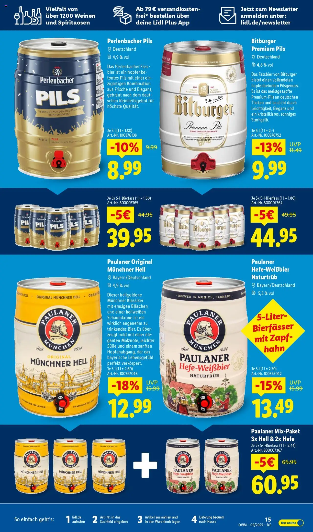 Lidl Wein & Spirituosen im Onlineshop – gültig ab 01.09.2025 | Seite: 15 | Produkte: Bitburger, Bier, Pils, Burger
