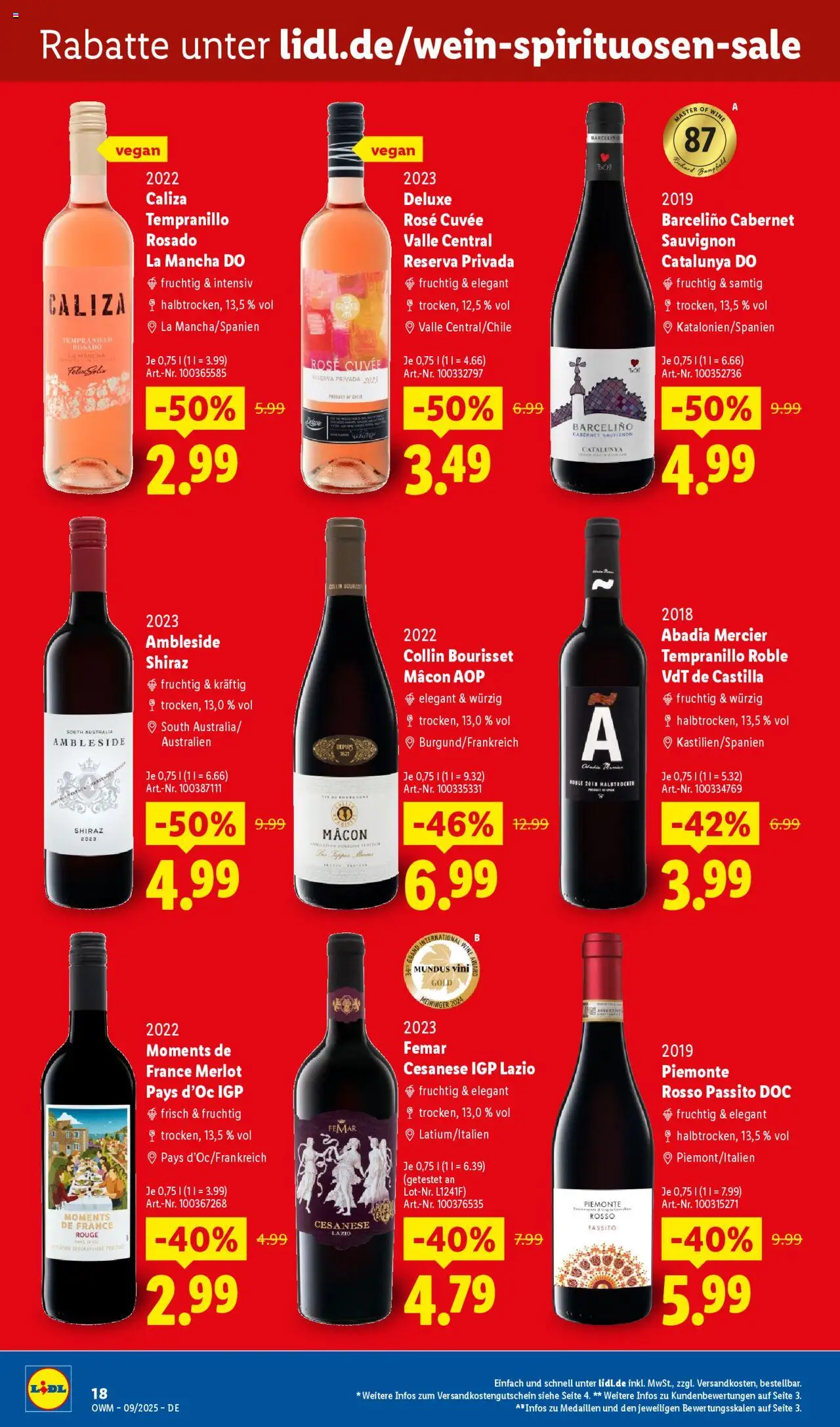 Lidl Wein & Spirituosen im Onlineshop – gültig ab 01.09.2025 | Seite: 18 | Produkte: Merlot, Rouge