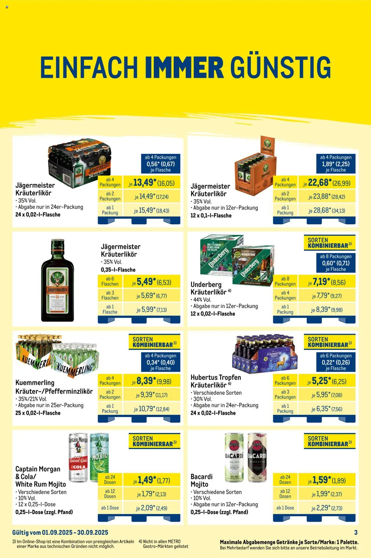 Metro  Monats-Mix – gültig ab 01.09.2025 | Seite: 3 | Produkte: Bacardi, Cola, Jägermeister, Captain morgan