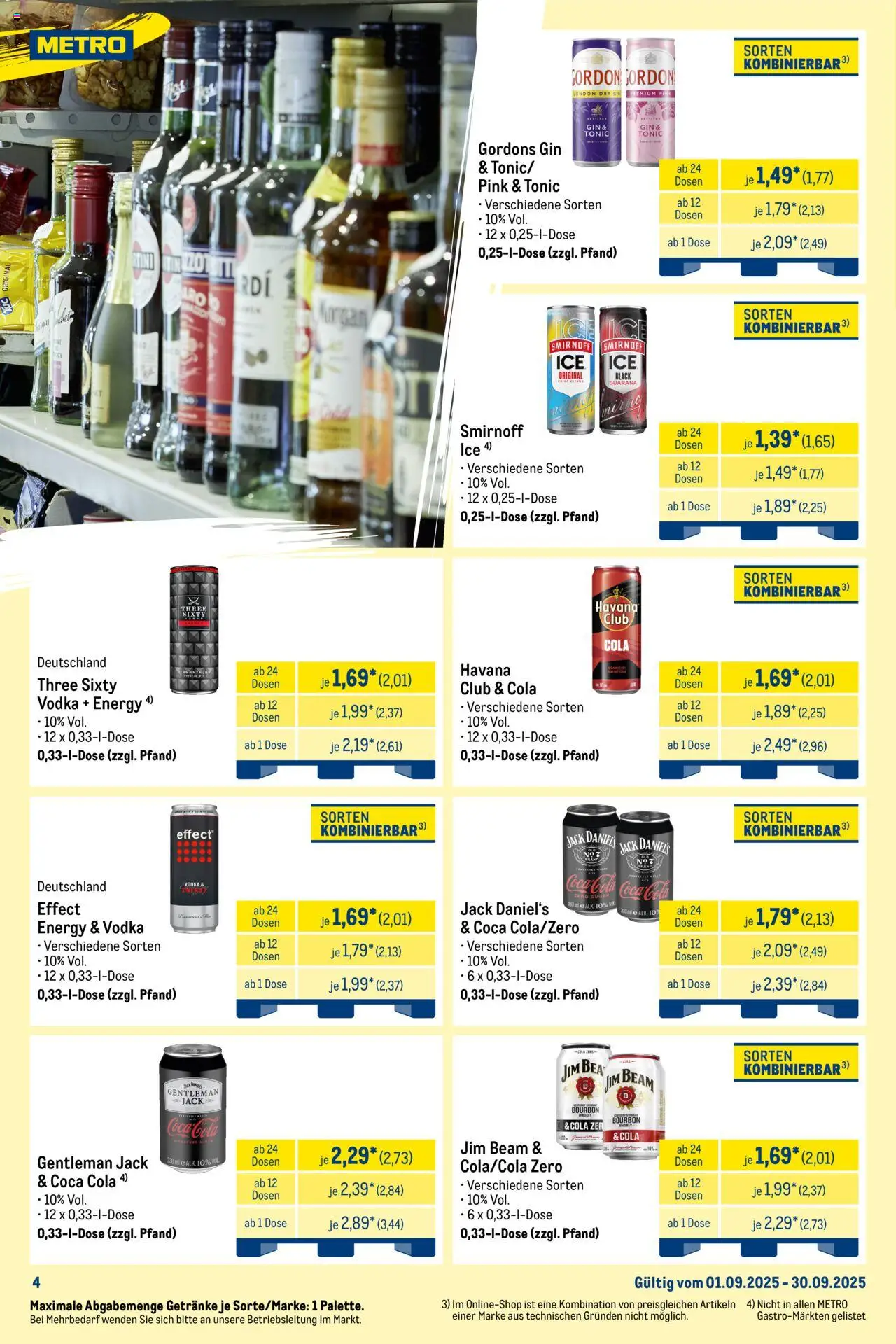 Metro  Monats-Mix – gültig ab 01.09.2025 | Seite: 4 | Produkte: Havana club, Cola, Jack Daniel's, Vodka