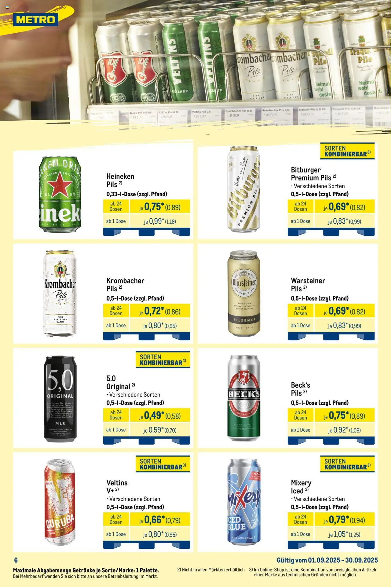 Metro  Monats-Mix – gültig ab 01.09.2025 | Seite: 6 | Produkte: Pils, Heineken, Krombacher, Mixery