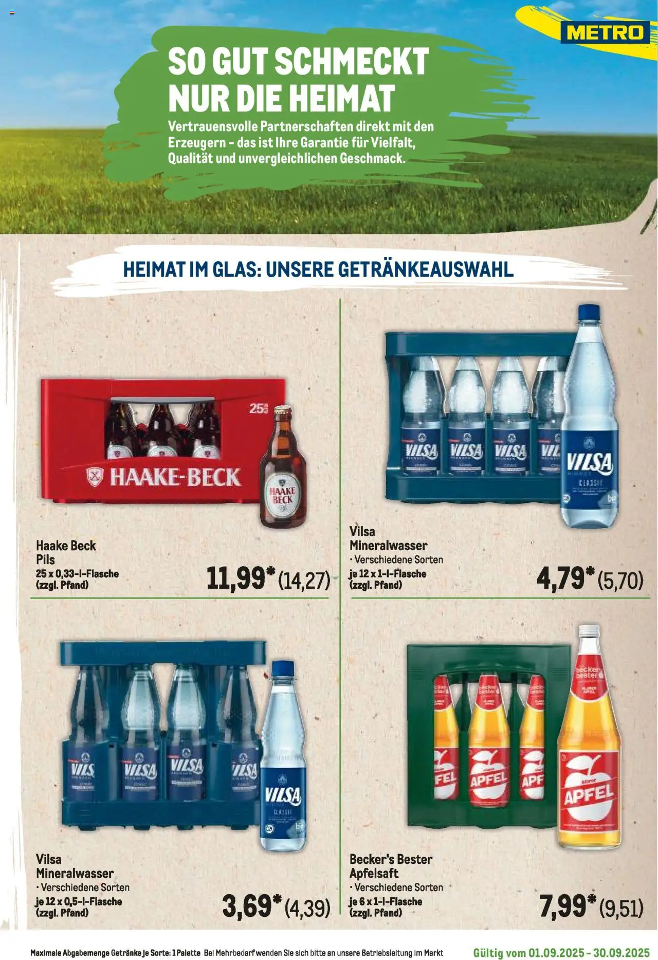 Metro Regionaler Flyer – gültig ab 01.09.2025 | Seite: 13 | Produkte: Pils, Äpfel, Apfelsaft, Mineralwasser