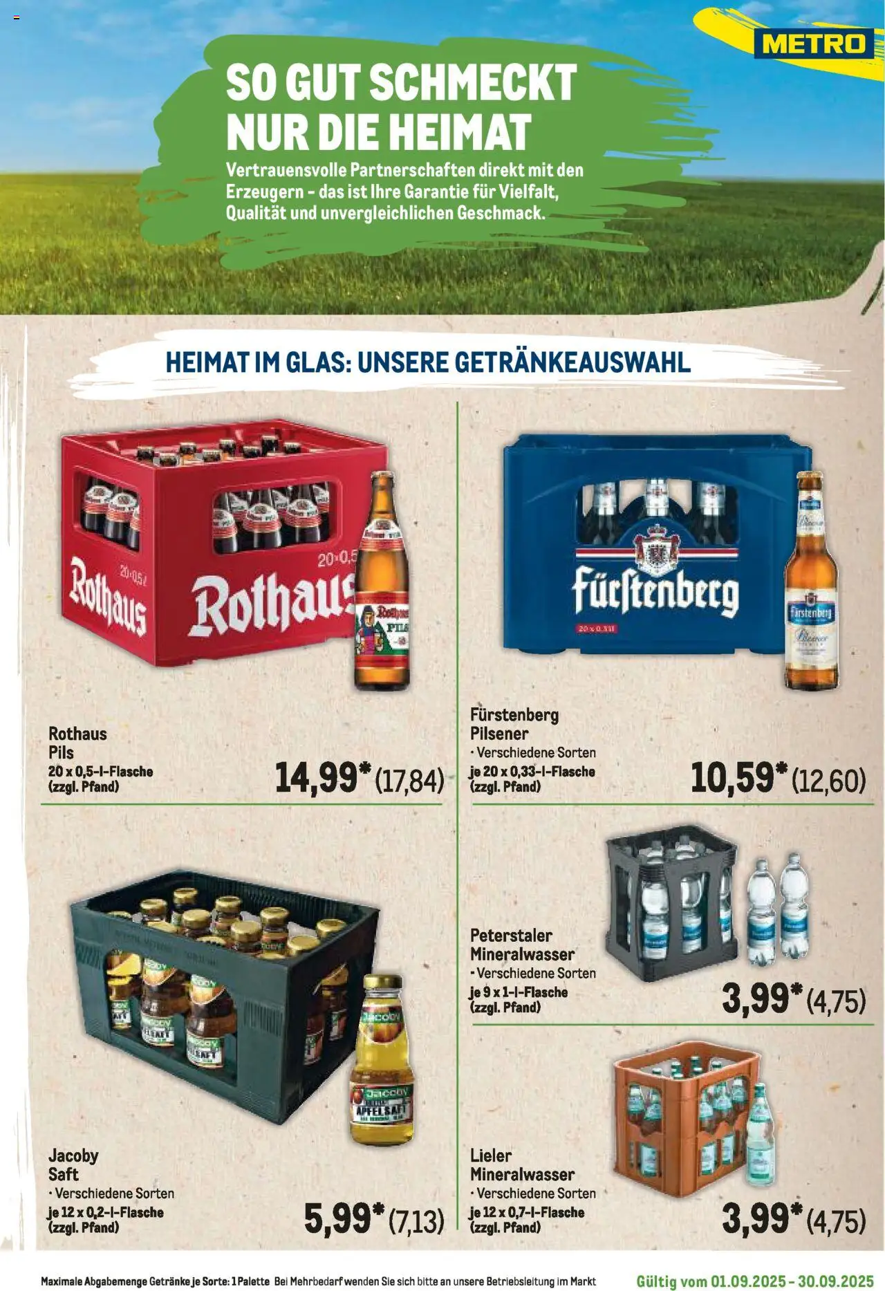 Metro Regionaler Flyer – gültig ab 01.09.2025 | Seite: 115 | Produkte: Pils, Apfelsaft, Mineralwasser, Saft