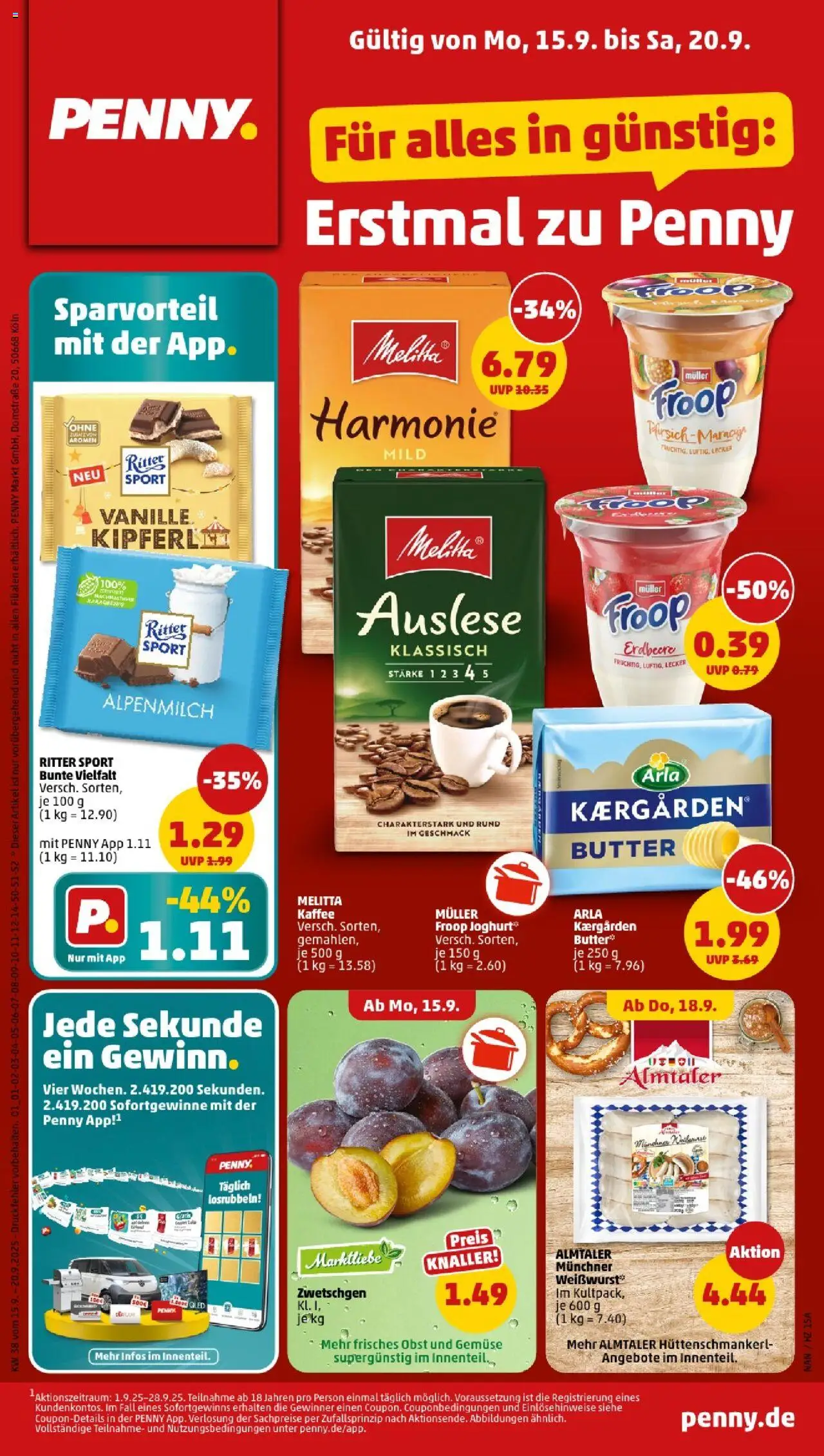 Penny - Nordrhein - Westfalen – gültig ab 15.09.2025 | Seite: 1 | Produkte: Froop, Butter, Zwetschgen, Pfirsich