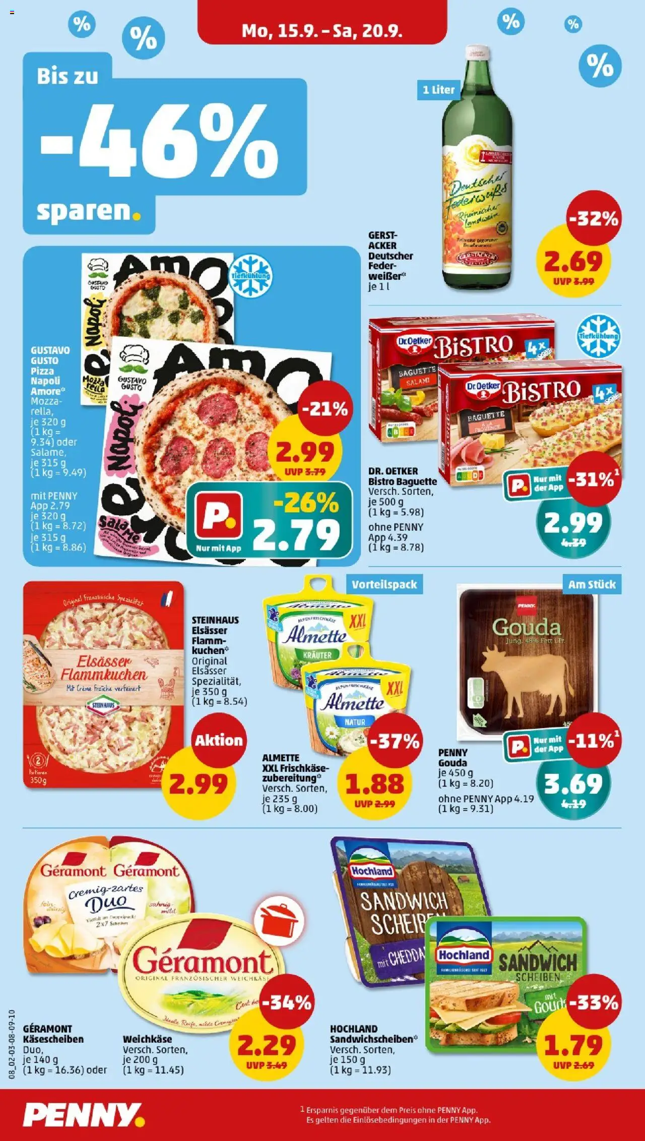 Penny - Nordrhein - Westfalen – gültig ab 15.09.2025 | Seite: 8 | Produkte: Gouda, Baguette, Creme, Pizza