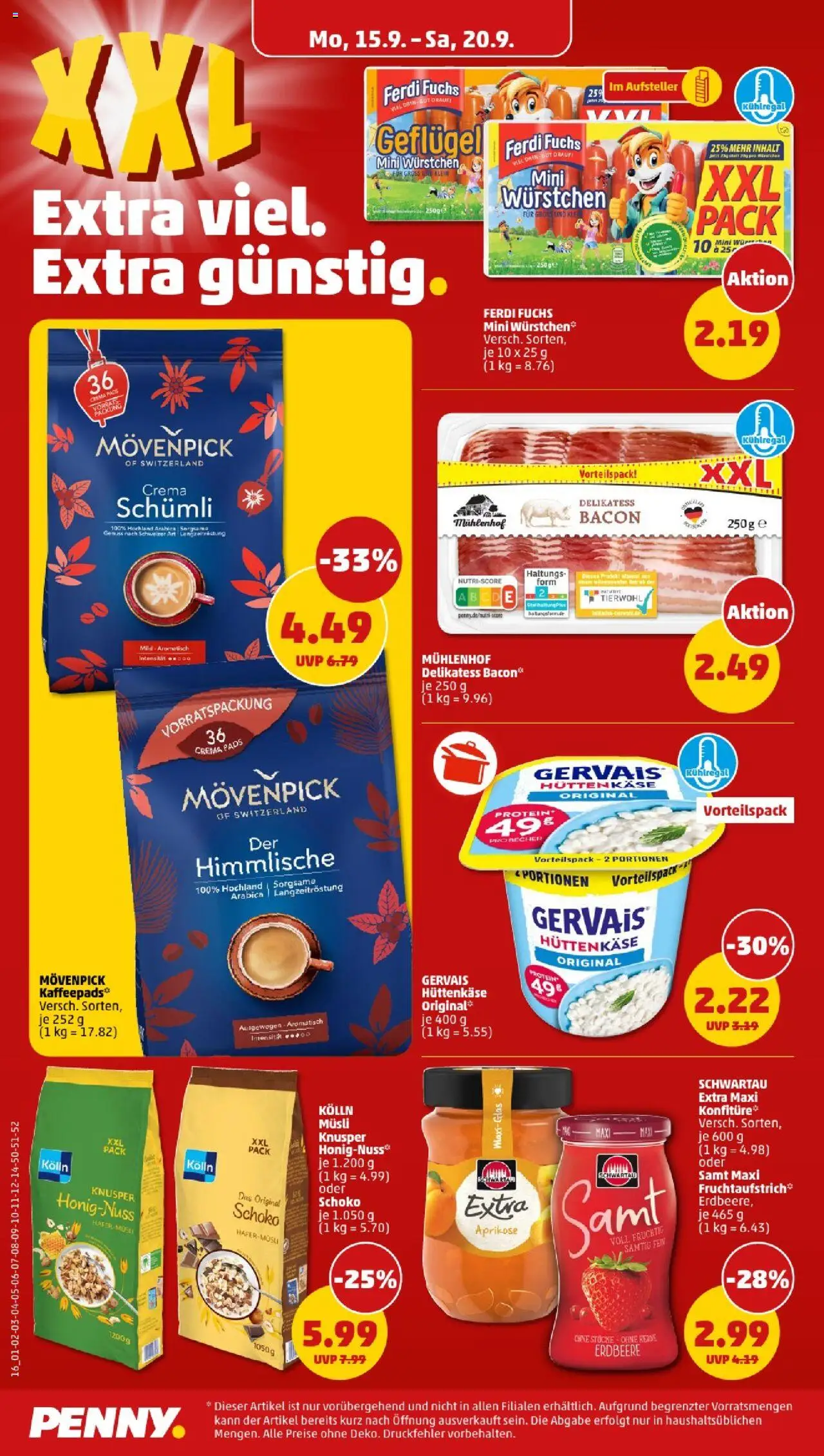Penny - Nordrhein - Westfalen – gültig ab 15.09.2025 | Seite: 16 | Produkte: Kaffeepads, Kolln, Schwartau extra, Hüttenkäse