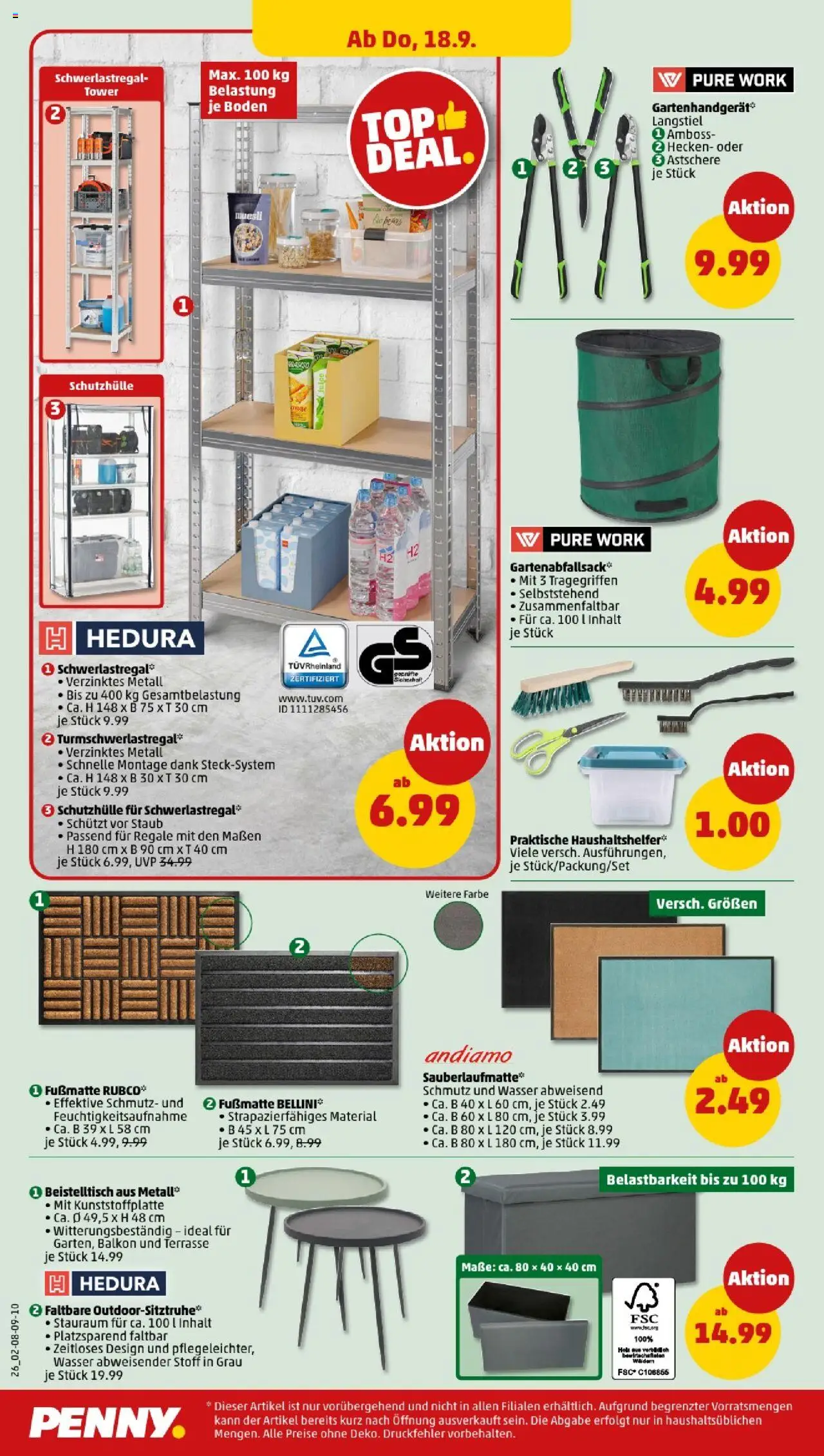 Penny - Nordrhein - Westfalen – gültig ab 15.09.2025 | Seite: 28 | Produkte: Beistelltisch, Fußmatte, Wasser, Schwerlastregal