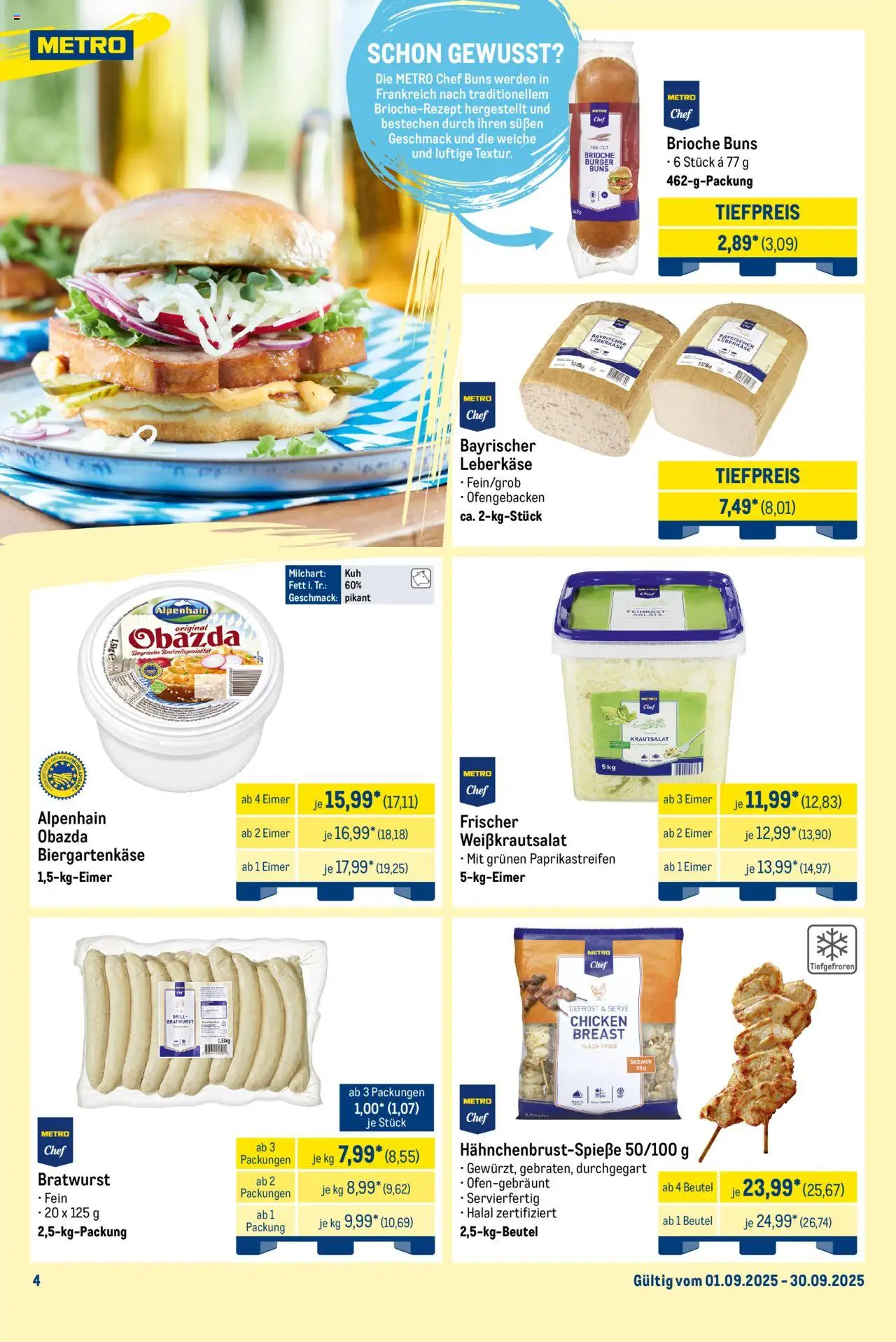 Metro Monats-Menü – gültig ab 01.09.2025 | Seite: 4 | Produkte: Grill, Bratwurst, Burger, Leberkase