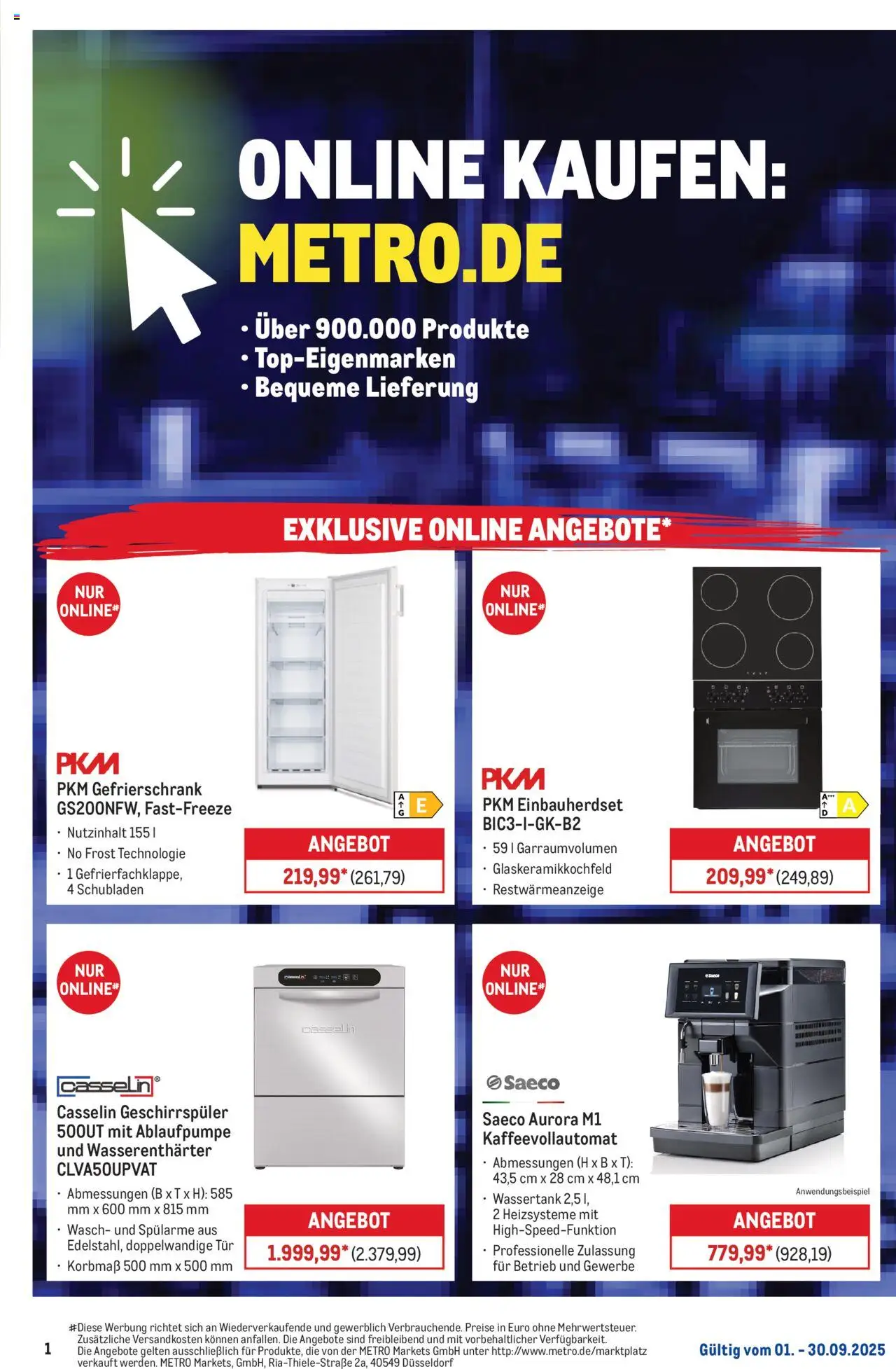 Metro Monats-Menü – gültig ab 01.09.2025 | Seite: 20 | Produkte: Gefrierschrank, Geschirrspüler, Tür, Kaffeevollautomat