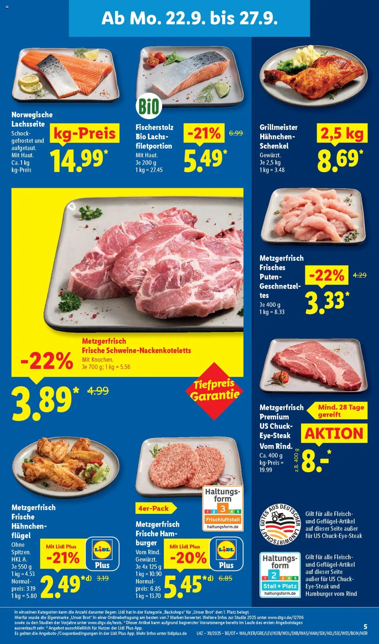 Lidl Prospekt Zossen – gültig ab 22.09.2025 | Seite: 13 | Produkte: Hahnchen, Burger, Brot, Fleisch