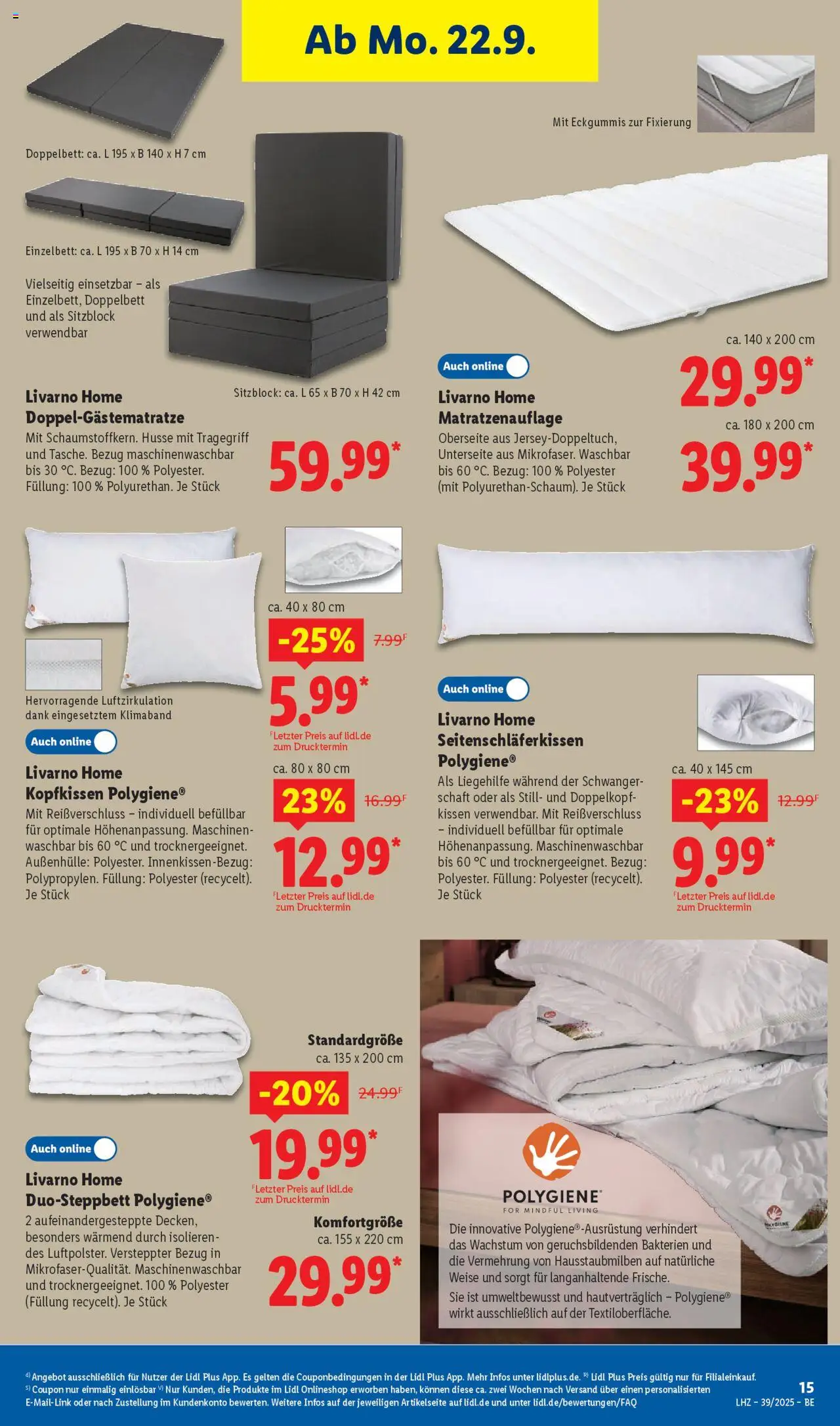 Lidl Prospekt Zossen – gültig ab 22.09.2025 | Seite: 23 | Produkte: Kissen, Einzelbett, Doppelbett, Kopfkissen